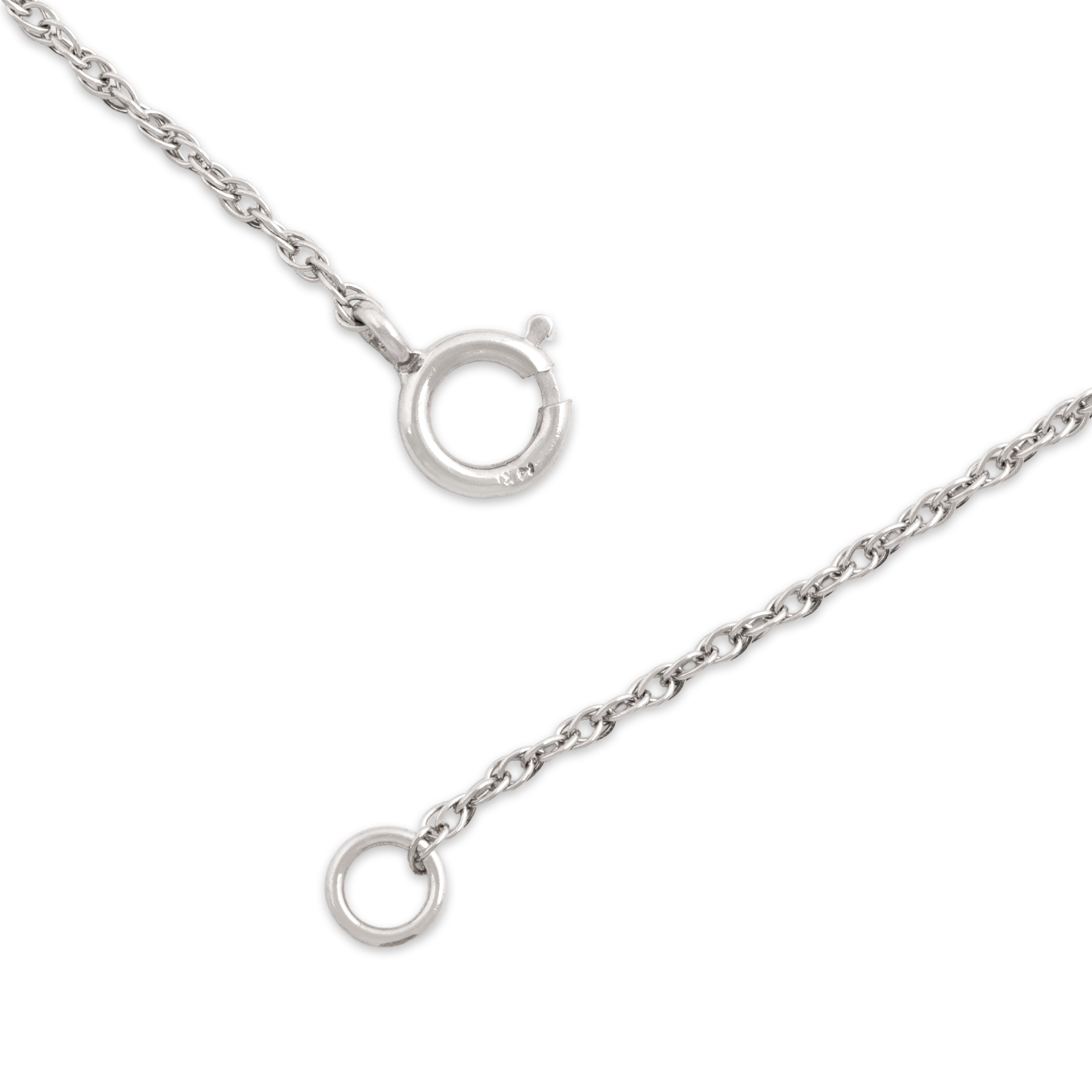 Vintage 14k White Gold Diamond Blue Sapphire Gleaming Teardrop Halo Necklace - clasp view