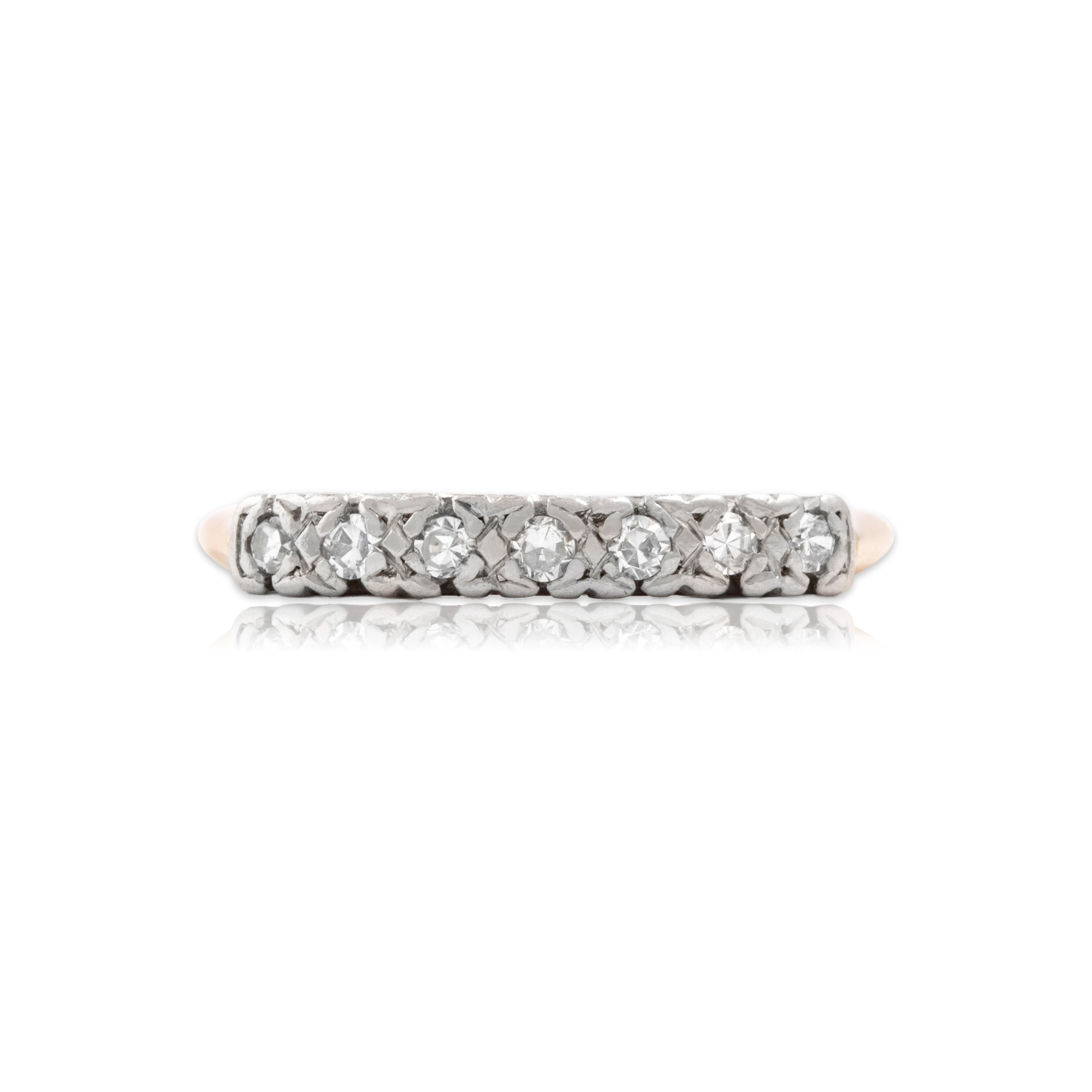 Vintage 14k Yellow & White Gold Diamond Classic Glittering Line Ring - Close-up view