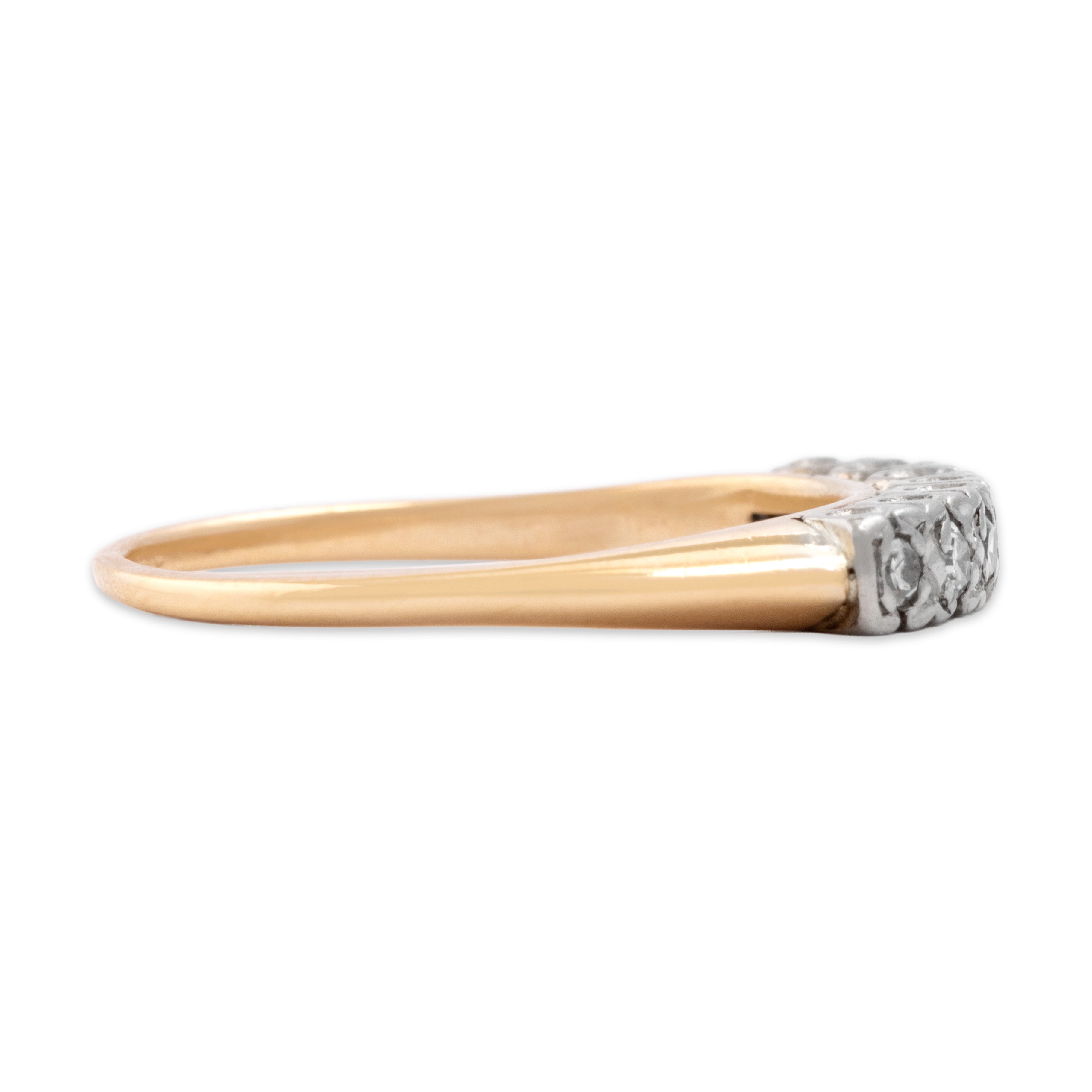 Vintage 14k Yellow & White Gold Diamond Classic Glittering Line Ring - Side view
