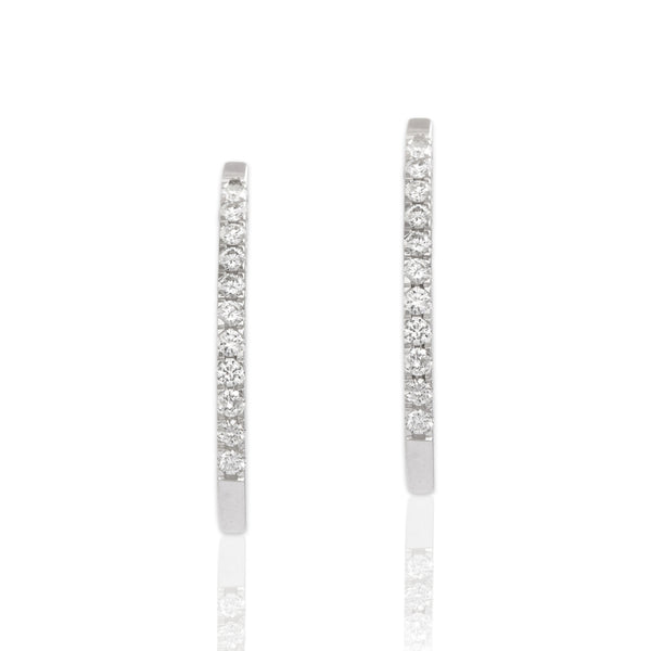 Vintage 14k White Gold Diamond Chic Oblong Line Hoop Earrings