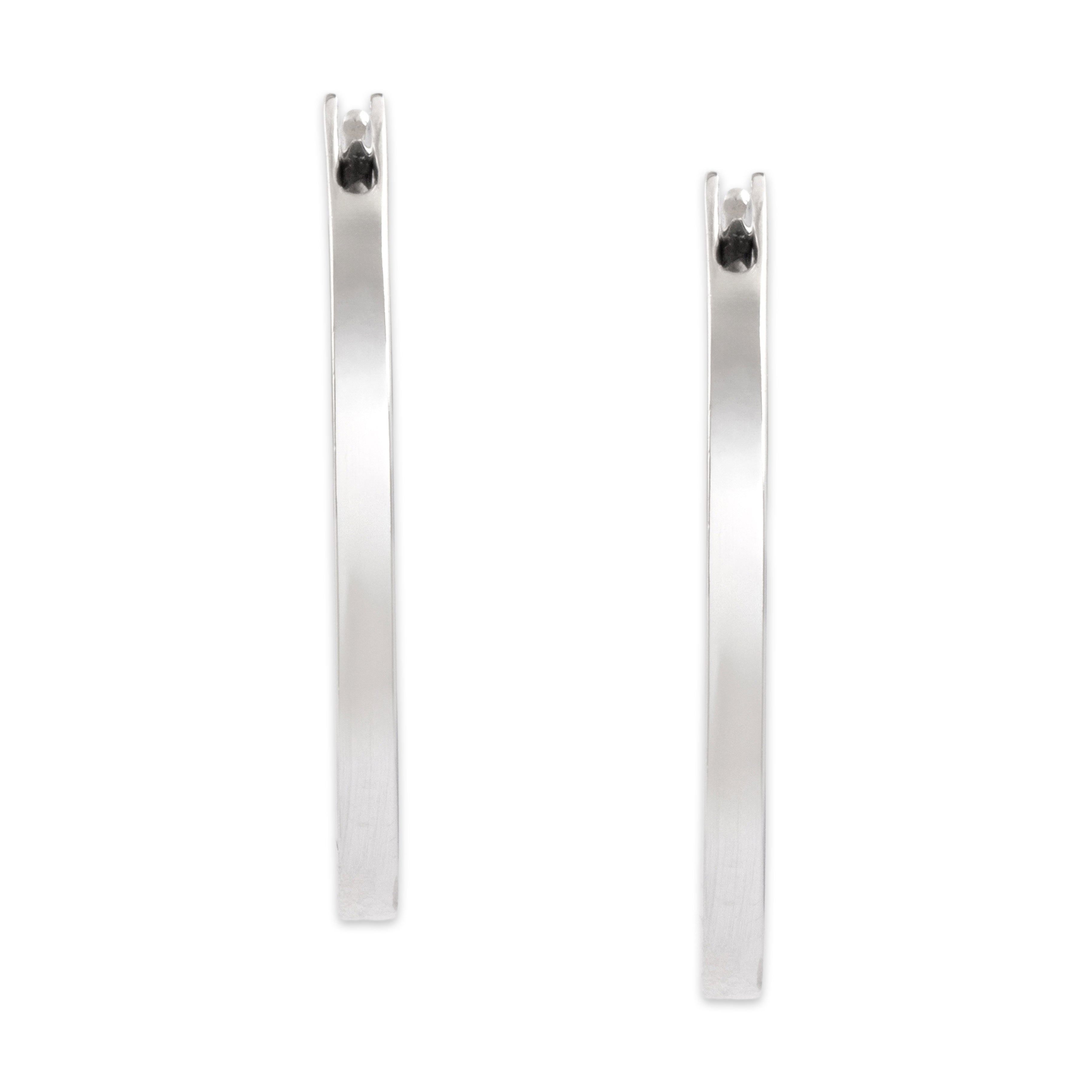 Vintage 14k White Gold Diamond Chic Oblong Line Hoop Earrings - Back view