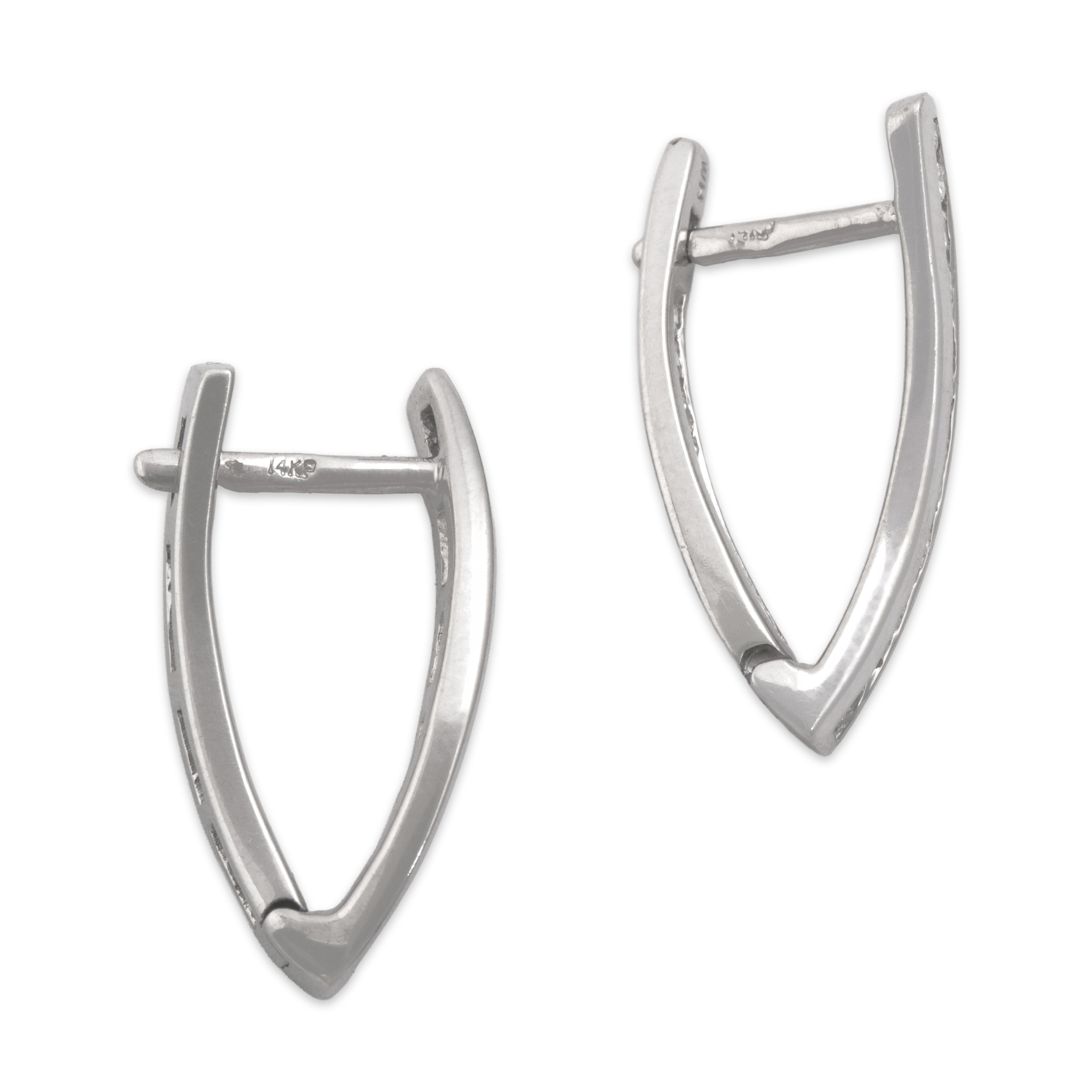 Vintage 14k White Gold Diamond Chic Inside-Out Curve Hoop Earrings - Side view