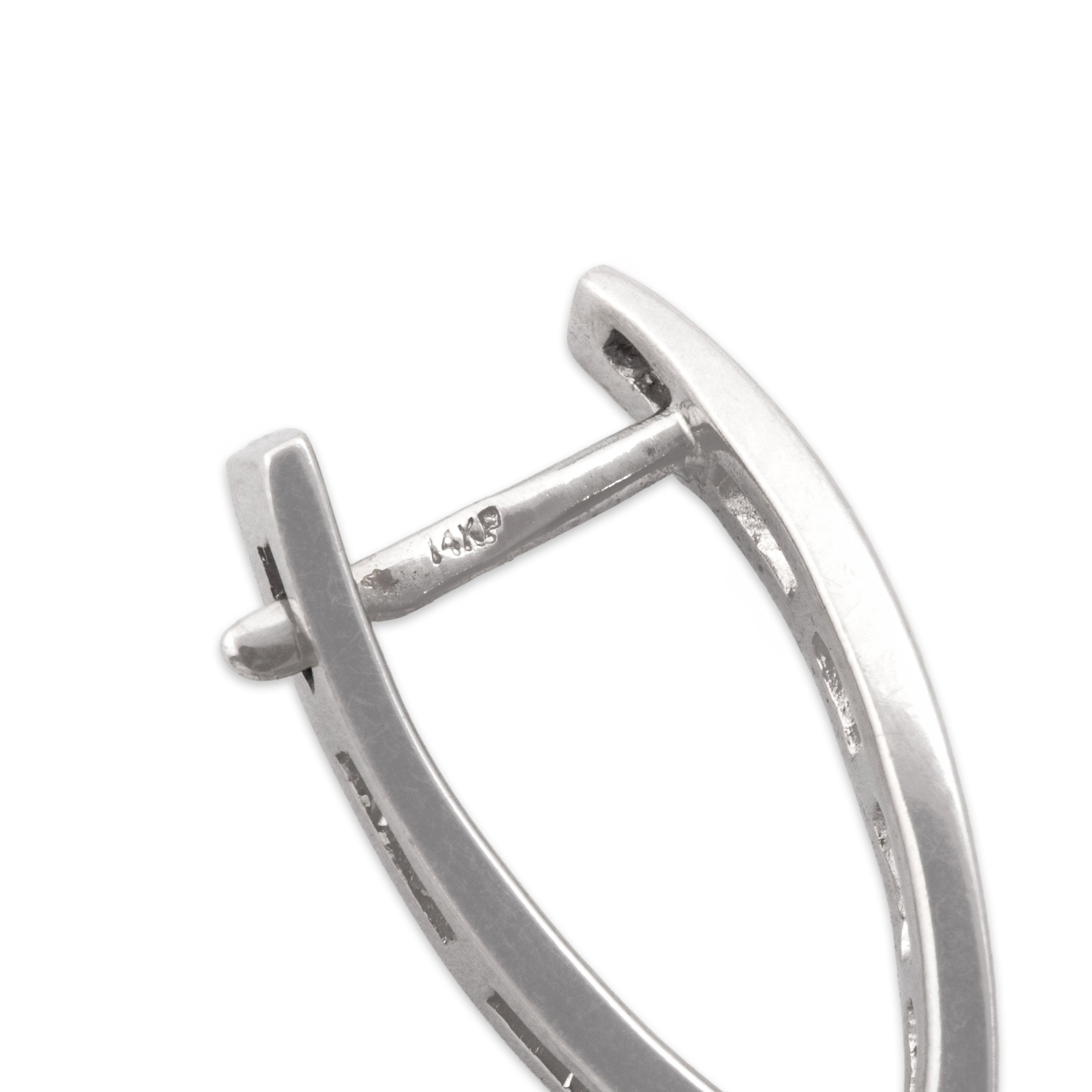 Vintage 14k White Gold Diamond Chic Inside-Out Curve Hoop Earrings - Hallmark view