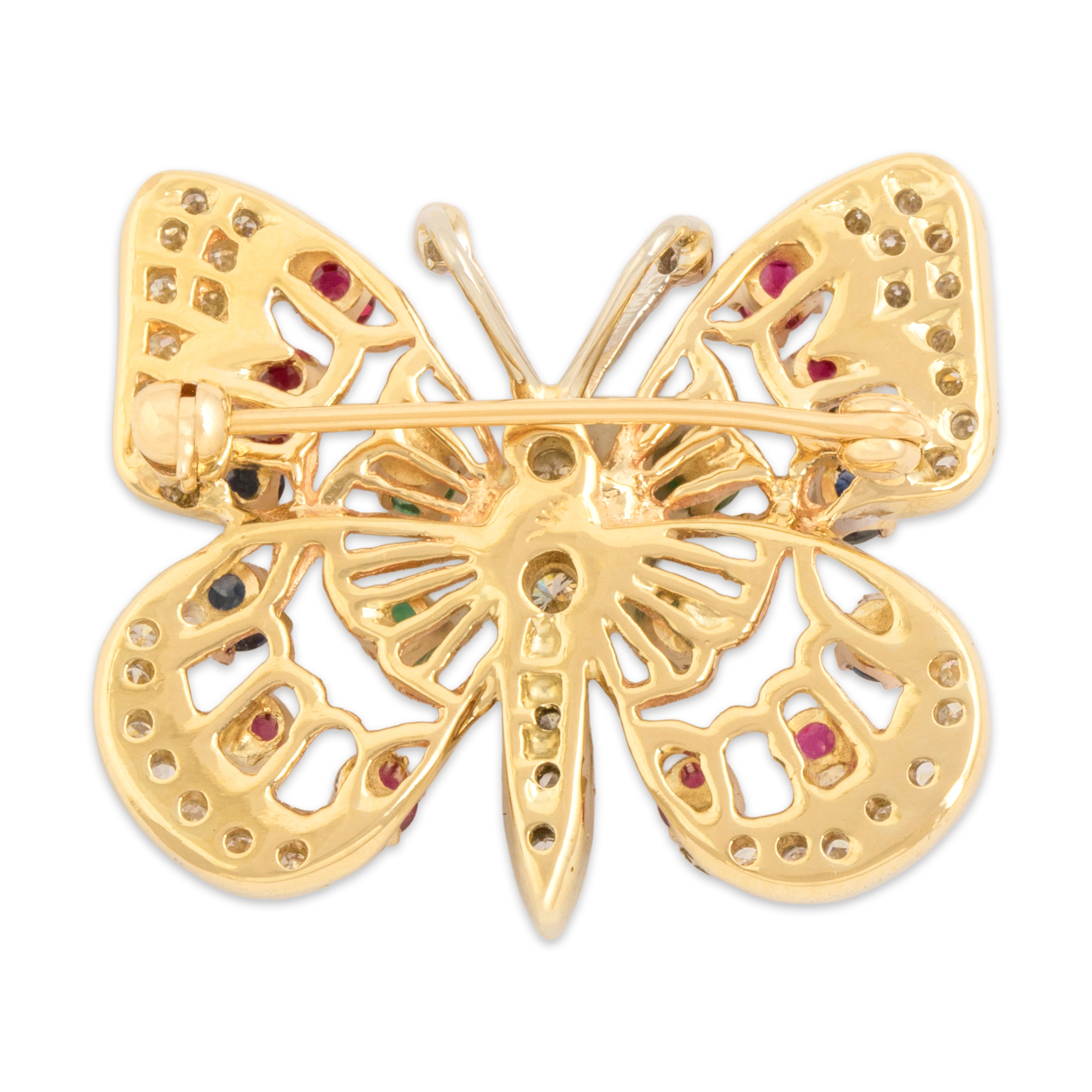 Vintage 14k Yellow & White Gold Multi-Stone Spectacular Butterfly Pin / Pendant