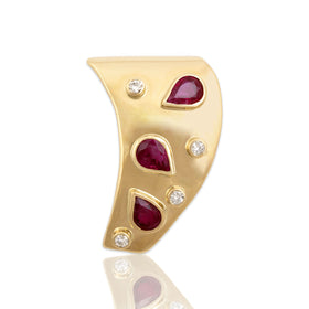 Vintage 14k Yellow Gold .96cttw Ruby Diamond Abstract Confetti Slide Pendant
