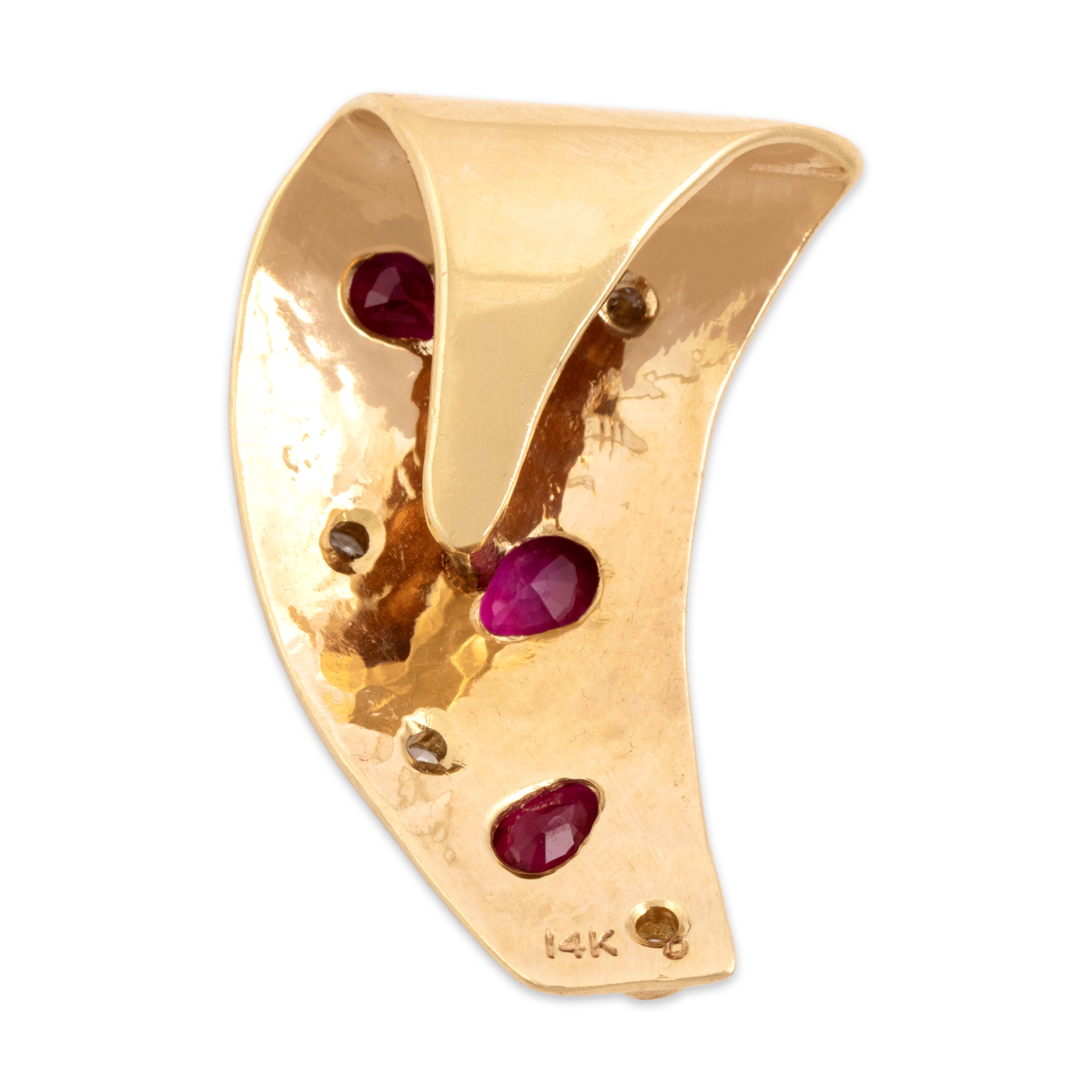 Vintage 14k Yellow Gold .96cttw Ruby Diamond Chic Confetti Bezel Slide Pendant -Back view