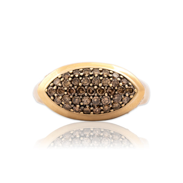 Vintage Substantial 14k Yellow Gold .96cttw Chocolate Diamond Pavé Almond Ring 8.00