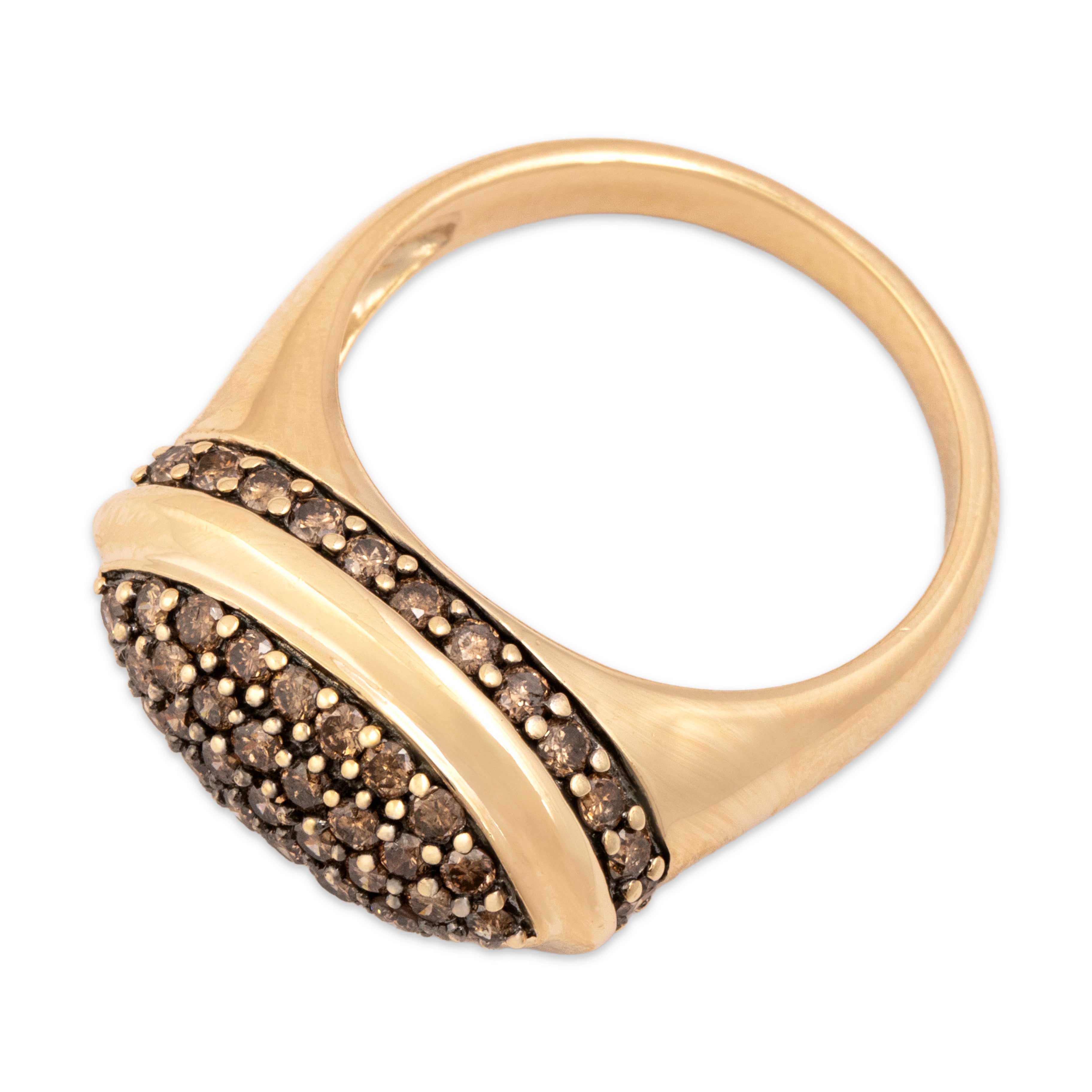 Vintage Substantial 14k Yellow Gold .96cttw Chocolate Diamond Pavé Almond Ring - Overall view