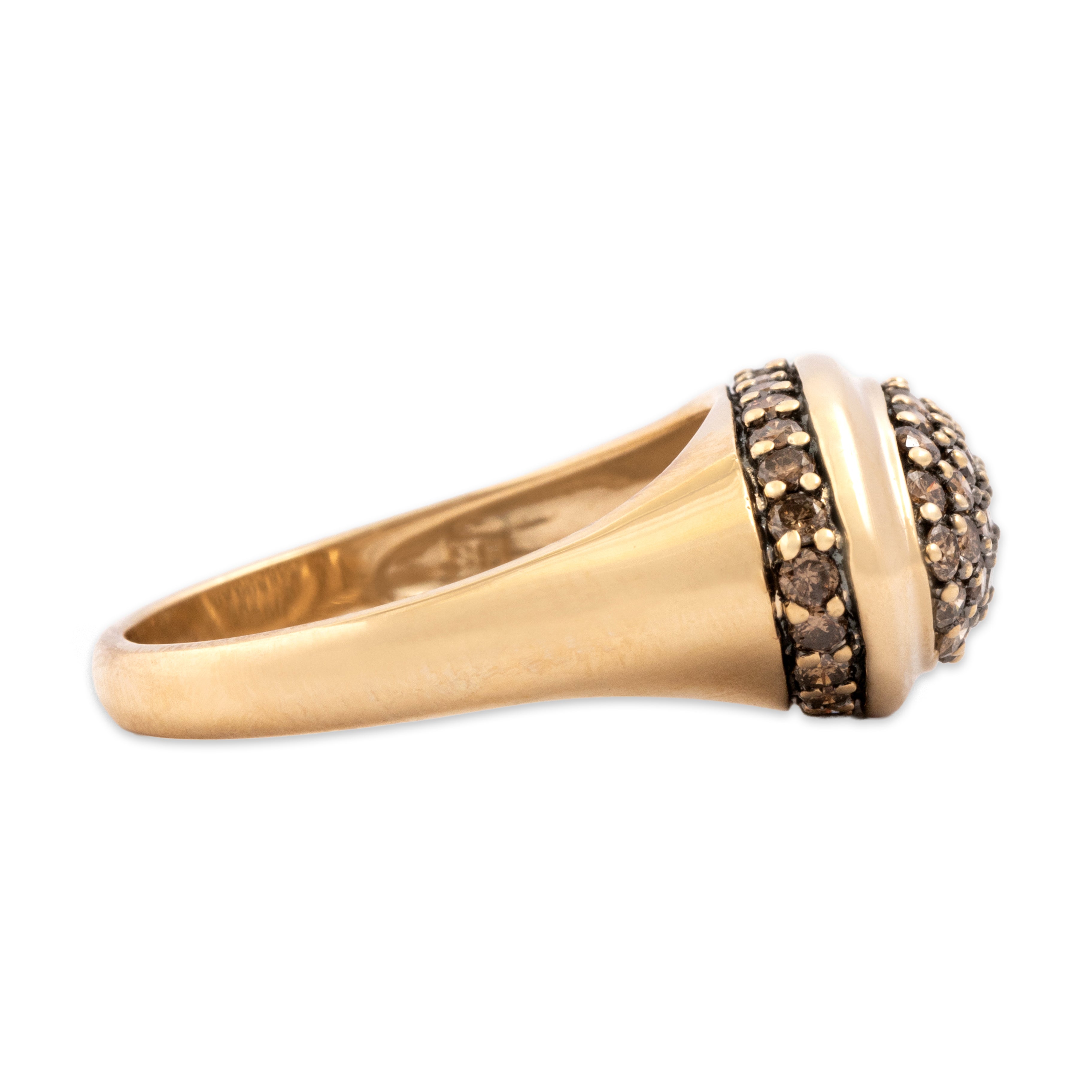 Vintage Substantial 14k Yellow Gold .96cttw Chocolate Diamond Pavé Almond Ring - Side view