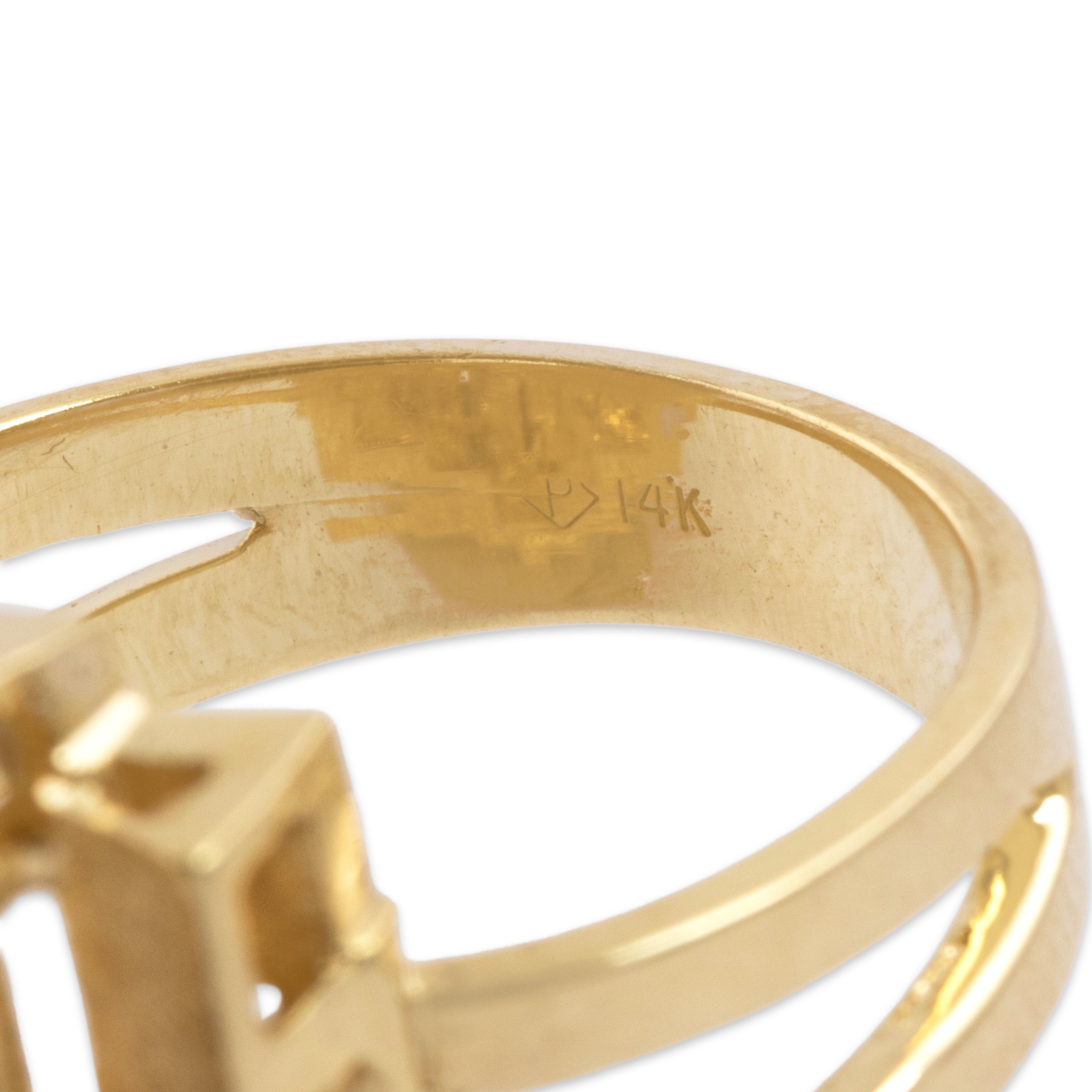 Vintage Large 14k Yellow & White Gold Diamond Glittering Brutalist Bar Ring - Hallmark view