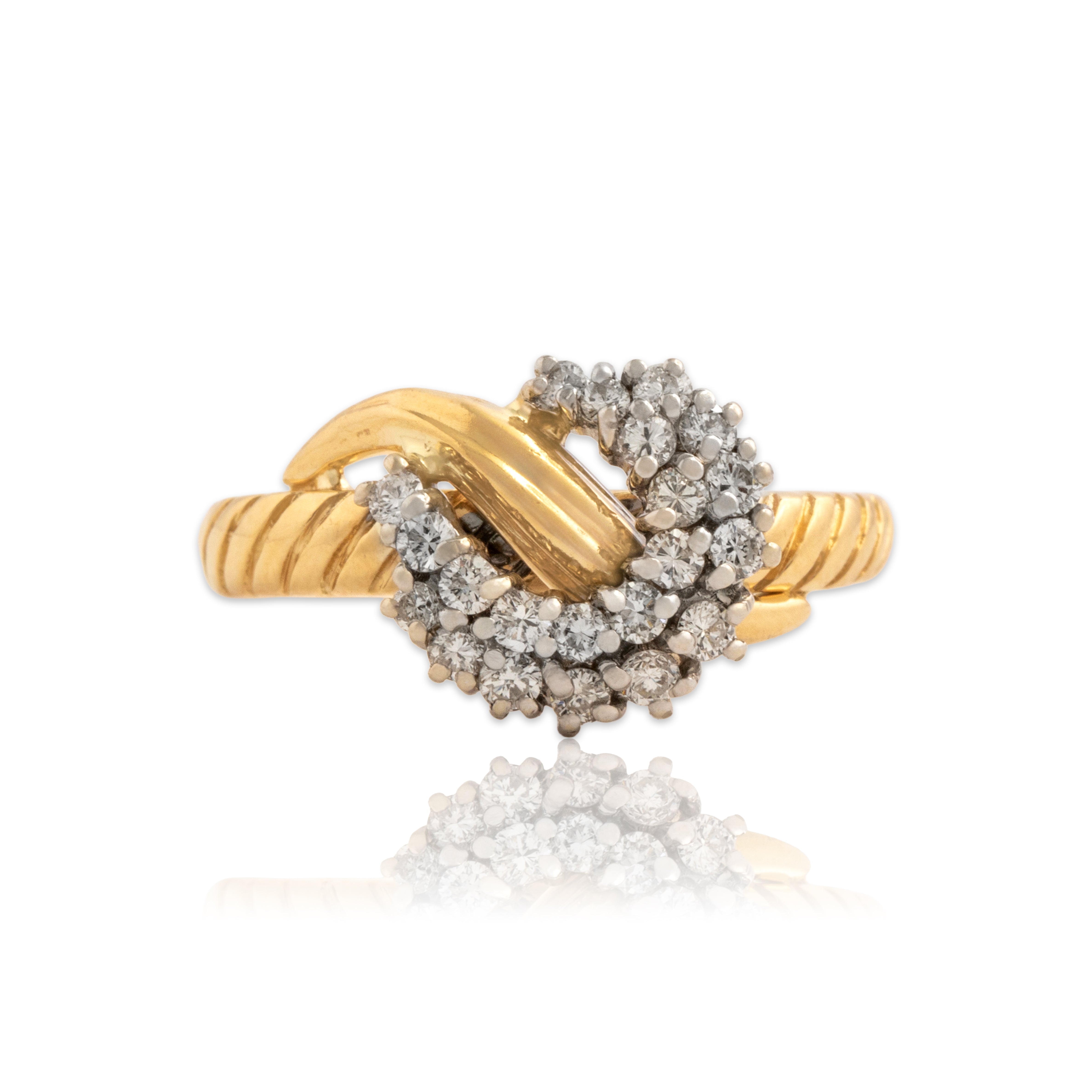 Vintage Italian 18k Yellow Gold Diamond Bold Artistic Freeform Ring - Close-up view