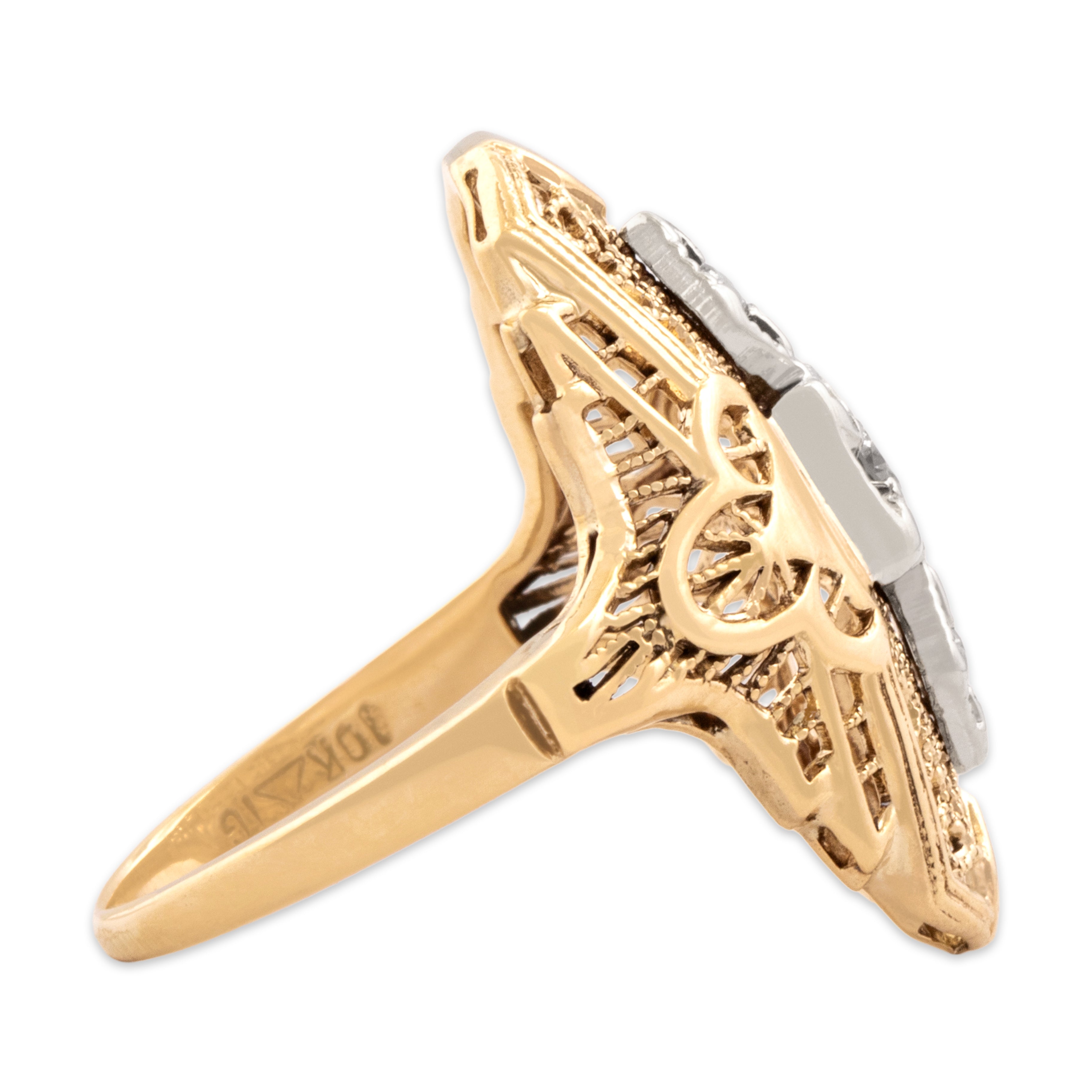 Vintage 10k Yellow & White Gold Diamond Milgrain-Detail Filigree Ring 5.00