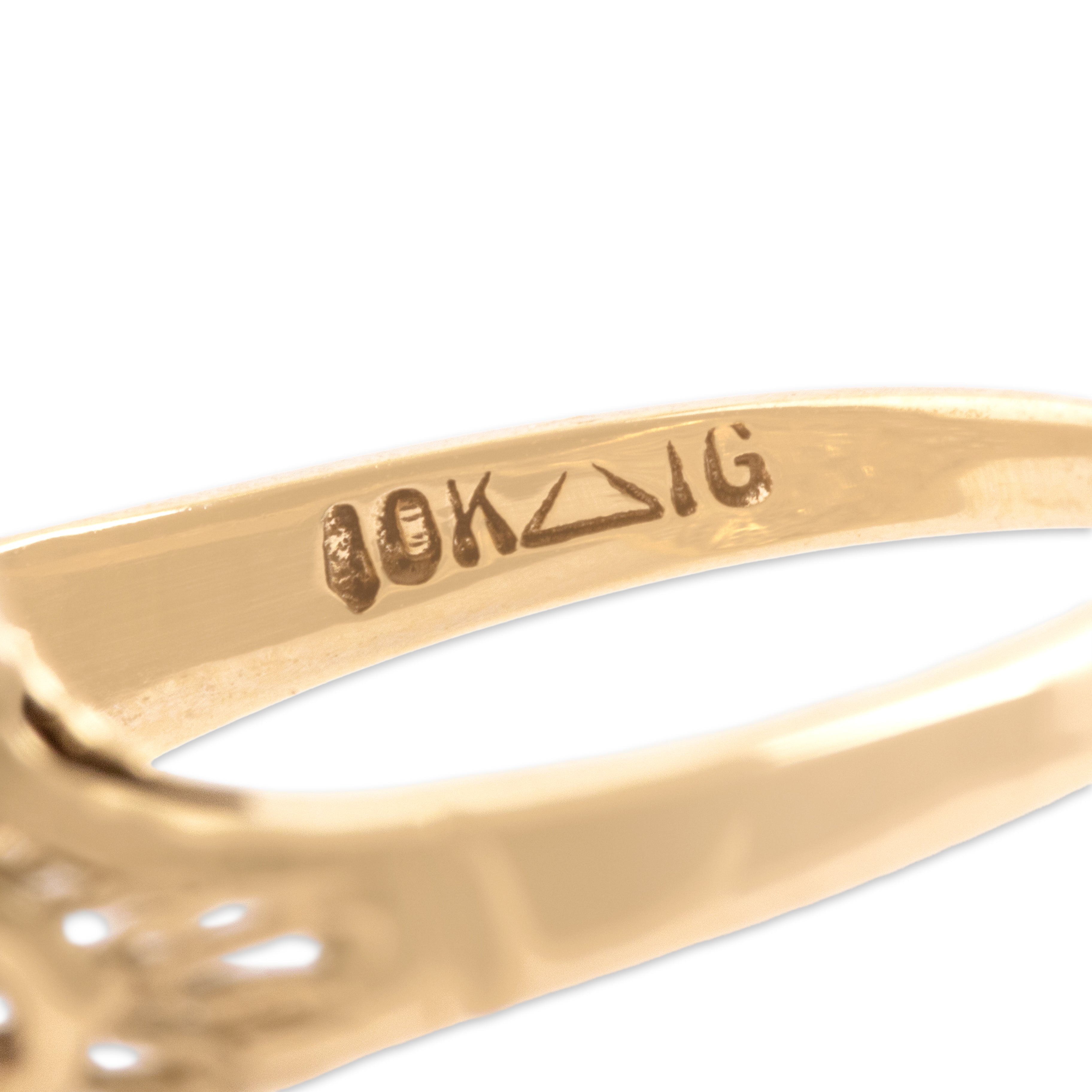 Vintage 10k Yellow & White Gold Diamond Milgrain-Detail Filigree Shield Ring - Hallmark view
