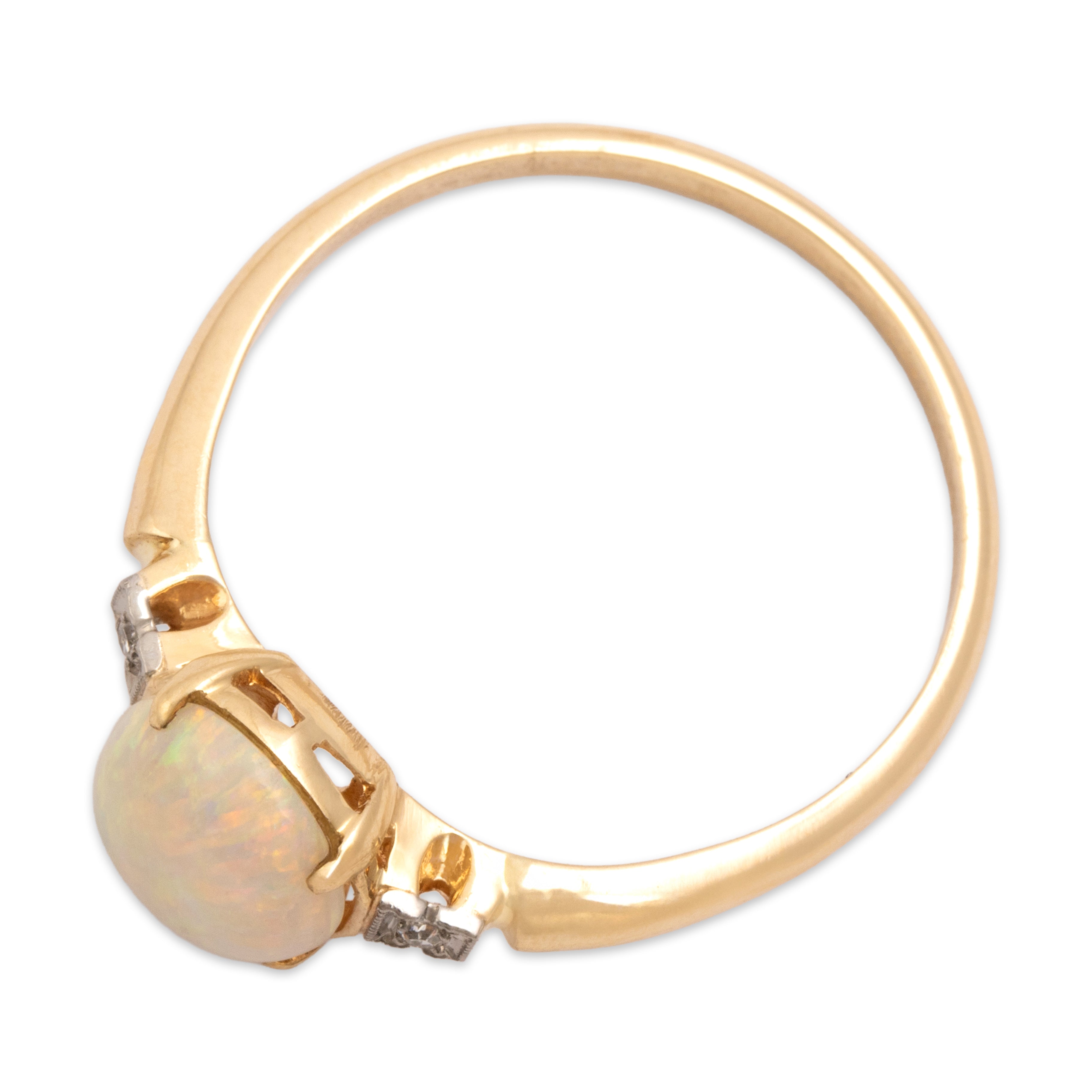 Vintage 14k Yellow Gold 1.74ct Opal Diamond Iridescent Flashing Cabochon Ring - Overall view