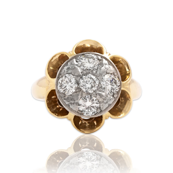 Vintage 14k Yellow & White Gold 1.17cttw Diamond Beautiful Floral Ring 5.75