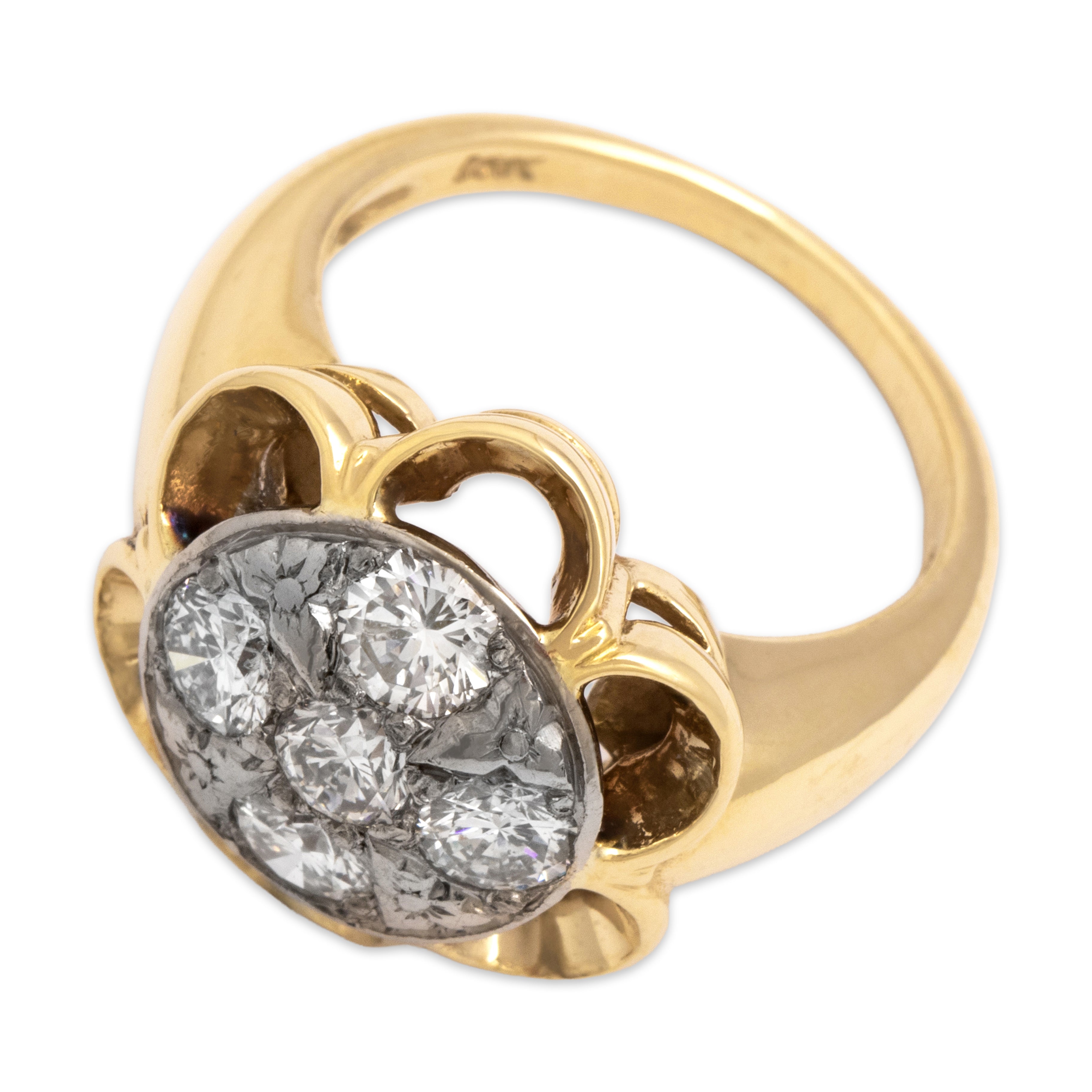Vintage 14k Yellow & White Gold 1.17cttw Diamond Beautiful Sparkling Scalloped Cocktail Ring - Overall view
