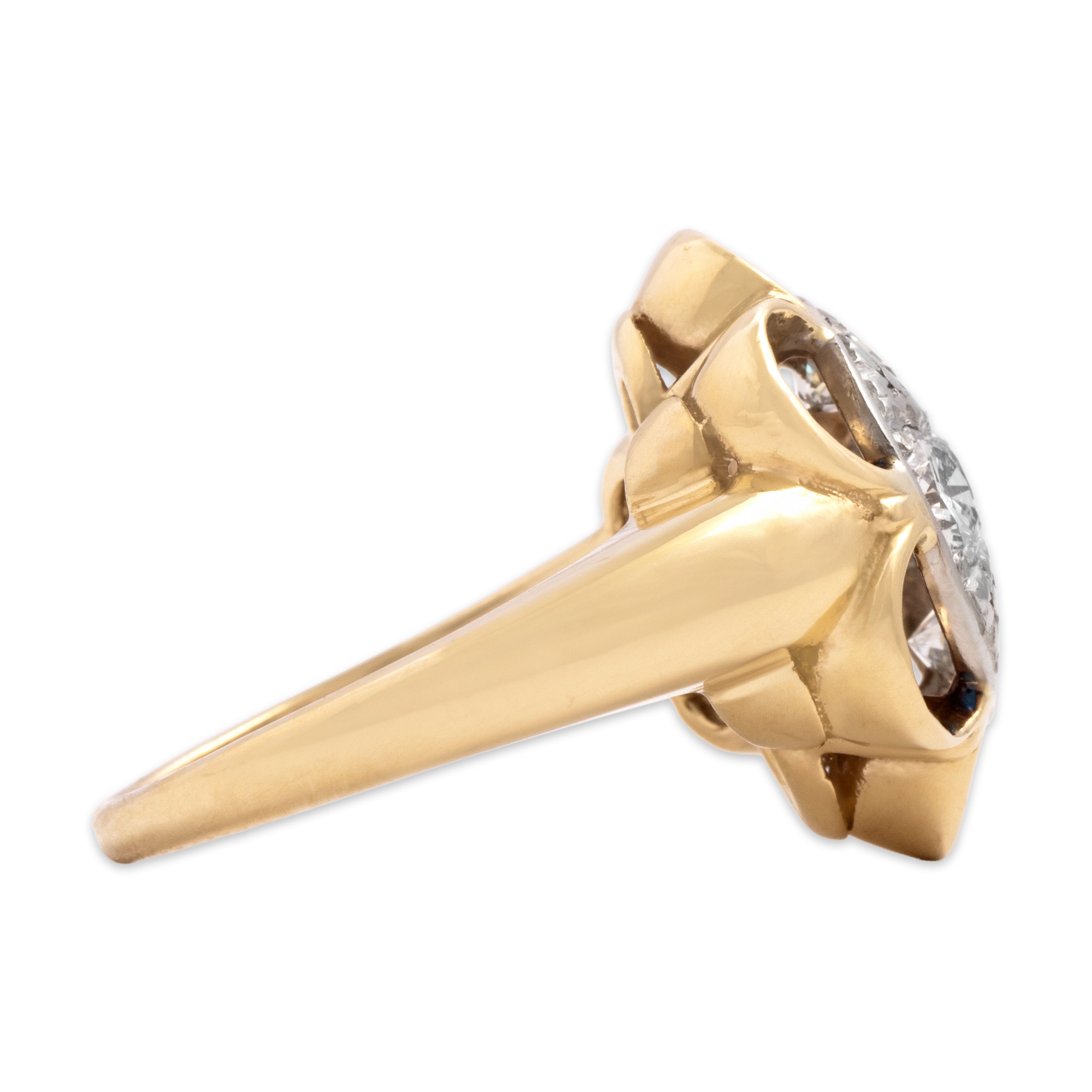 Vintage 14k Yellow & White Gold 1.17cttw Diamond Beautiful Sparkling Scalloped Cocktail Ring - Side view