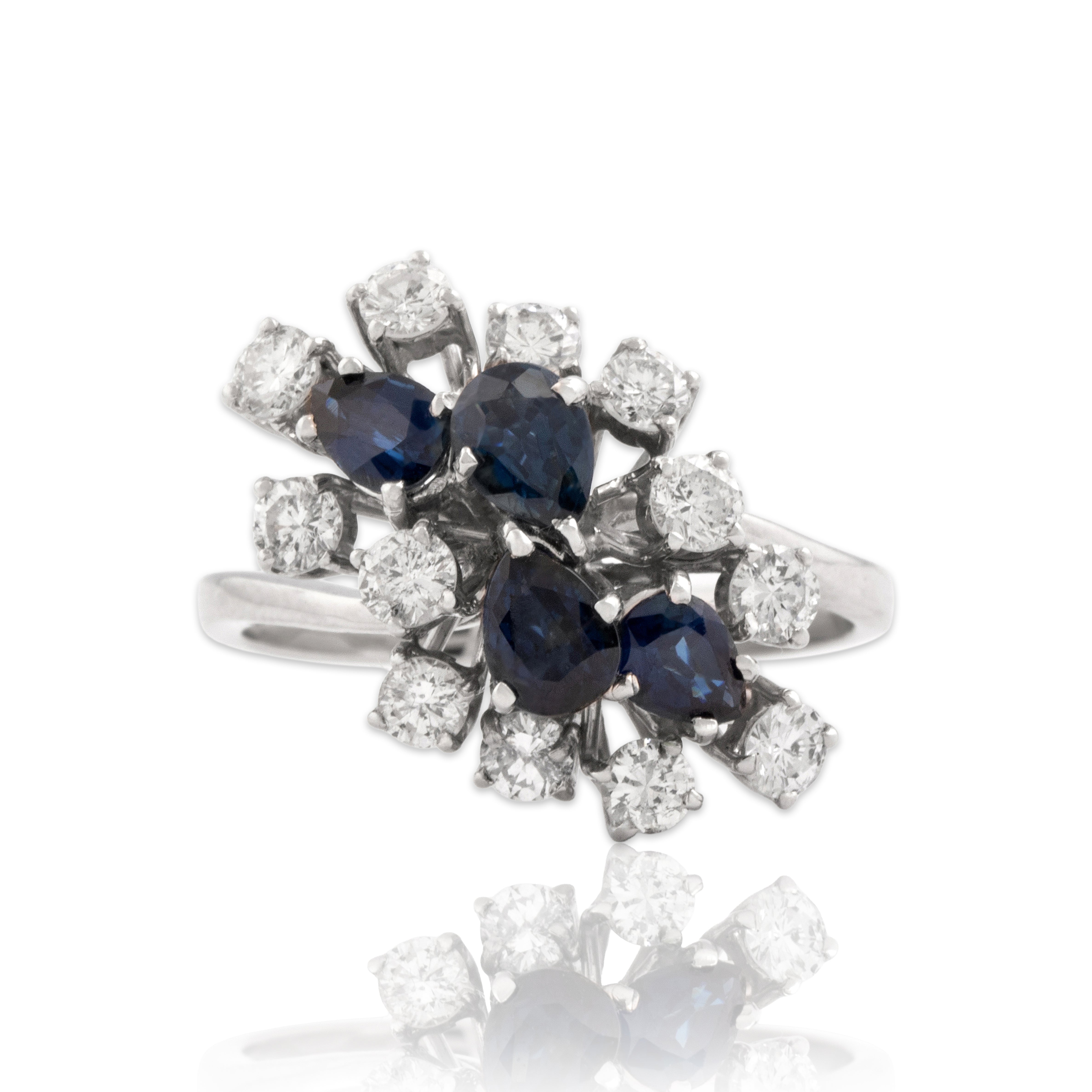 Vintage 14k White Gold 1.01cttw Blue Sapphire .95cttw Diamond Dynamic Ring 8.50