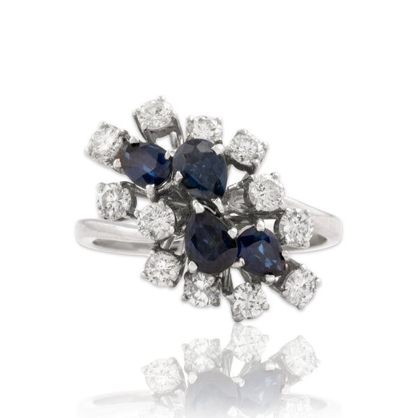 Vintage 14k White Gold 1.01cttw Blue Sapphire .95cttw Diamond Dynamic Ring 8.50