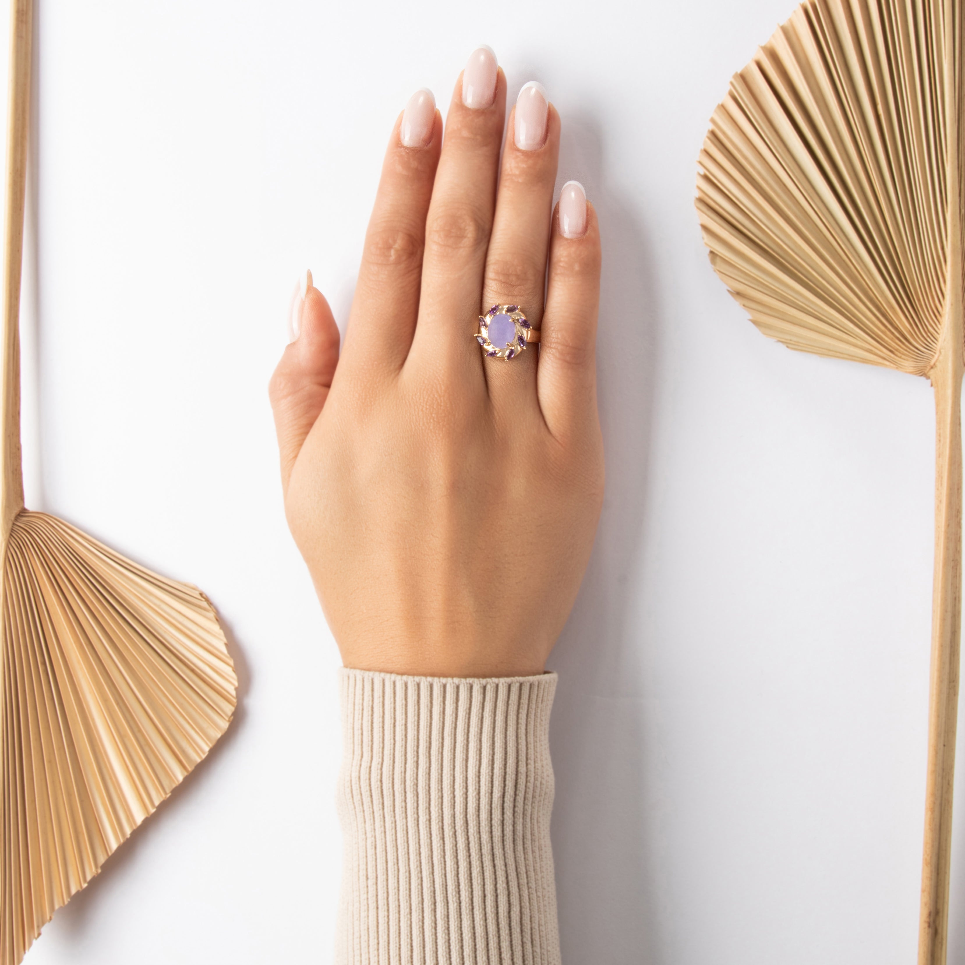 Vintage 14k Yellow Gold 2.75ct Lavender Jade Amethyst Purple Twirl Ring 7.00
