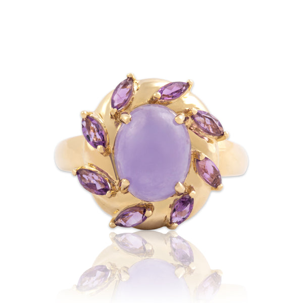 Vintage 14k Yellow Gold 2.75ct Lavender Jade Amethyst Purple Twirl Ring 7.00