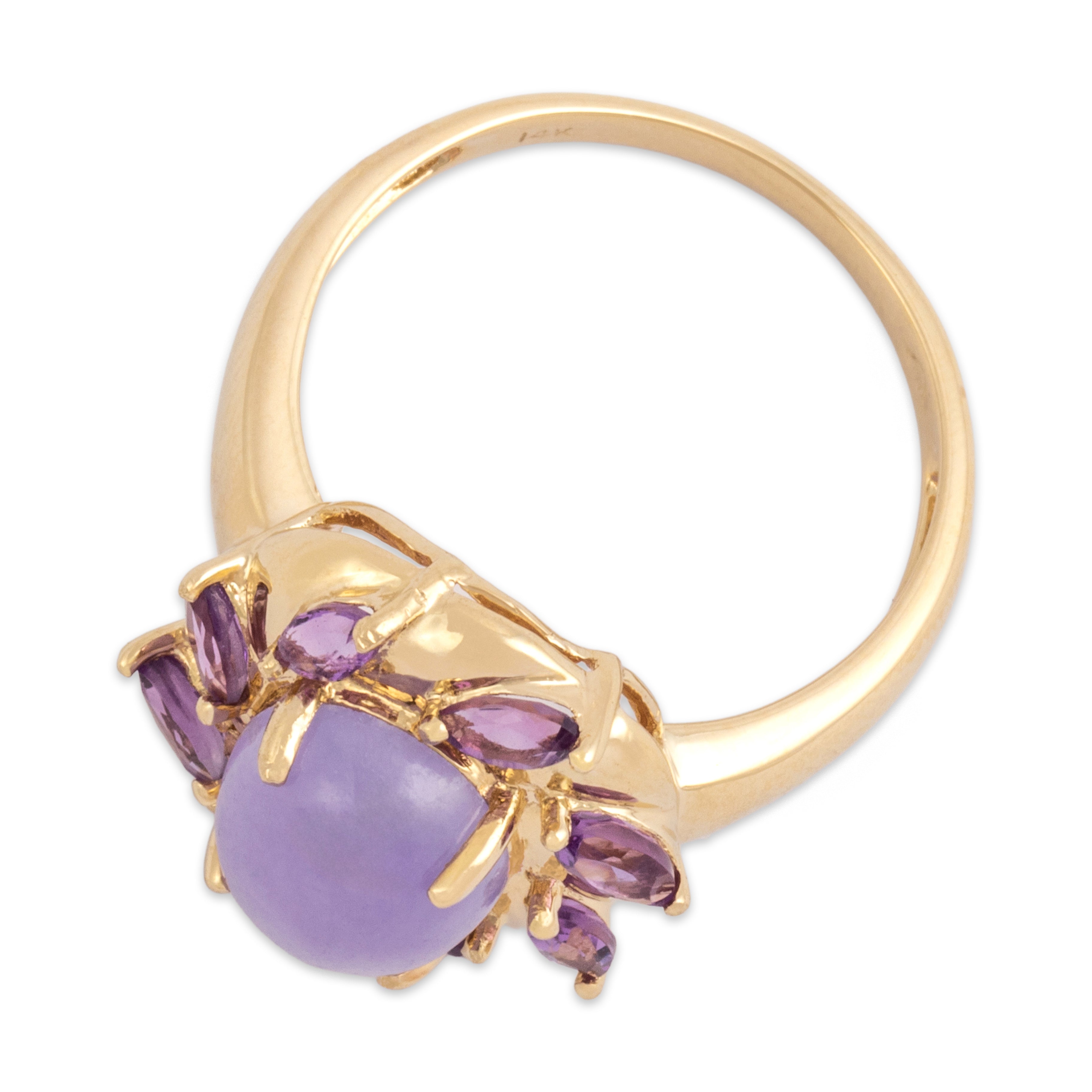 Vintage 14k Yellow Gold 2.75ct Lavender Jade Amethyst Purple Twirl Ring - Overall view