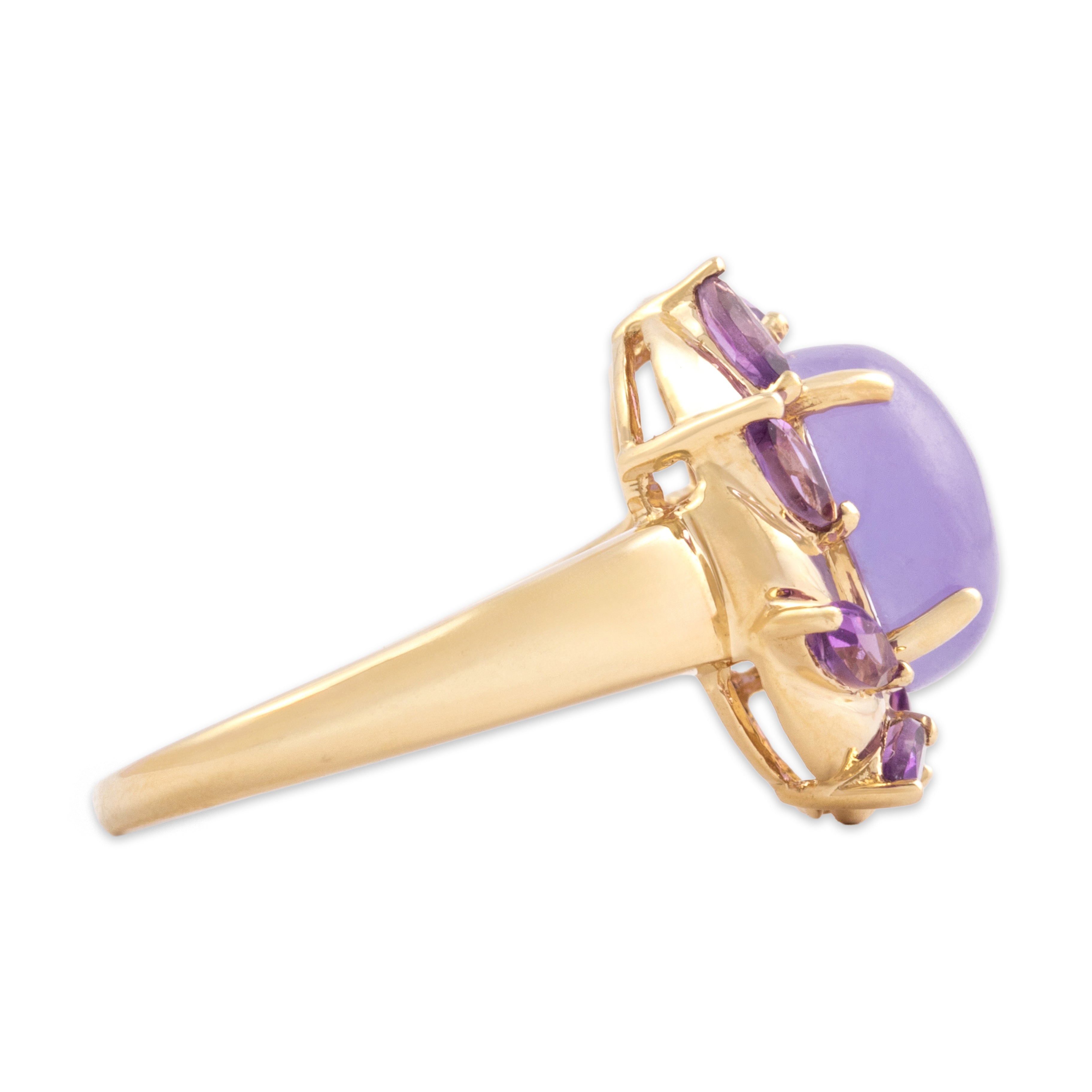 Vintage 14k Yellow Gold 2.75ct Lavender Jade Amethyst Purple Twirl Ring - Side view