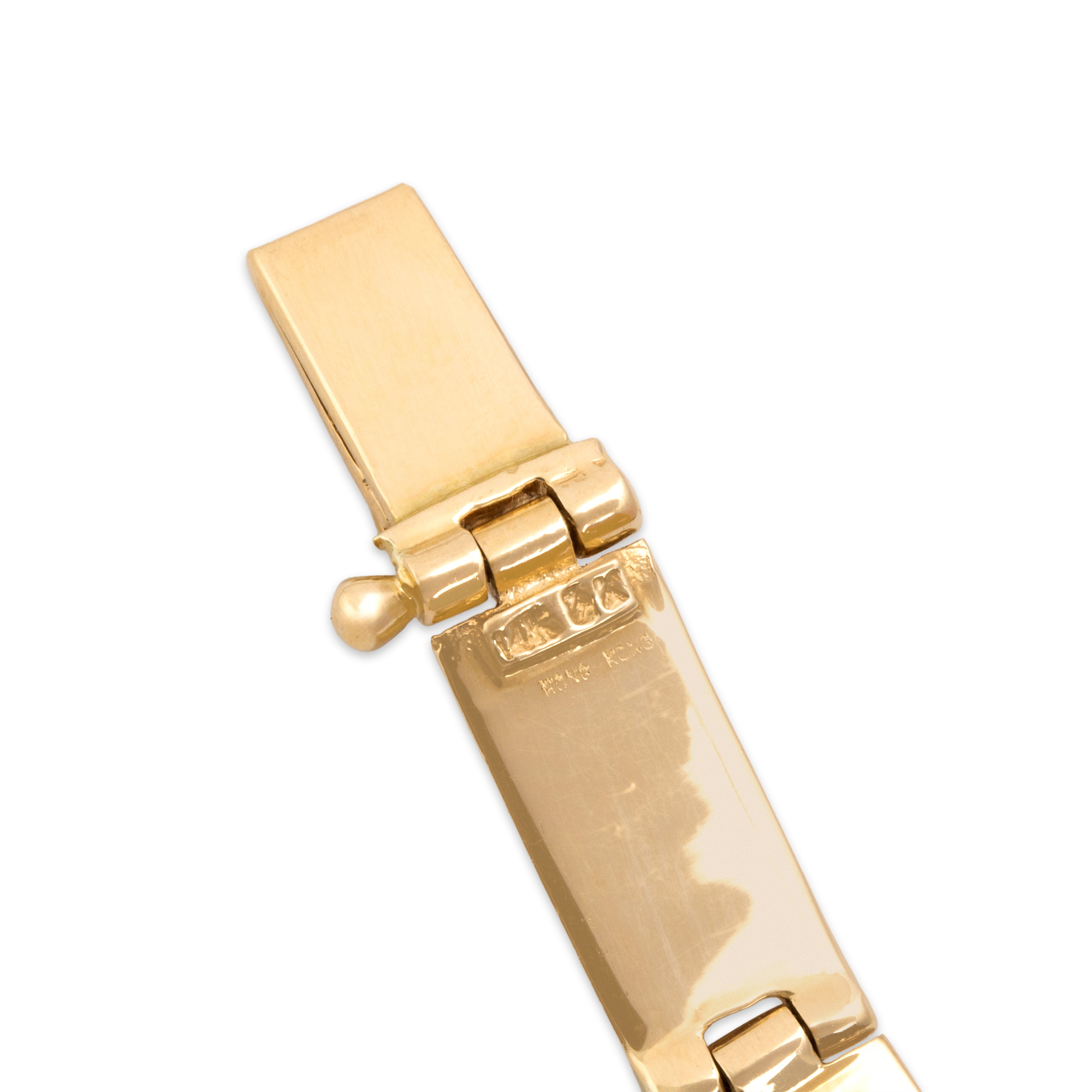 Vintage 14k Yellow Gold Opal Onyx Funky Geometric Inlay Bracelet - Hallmark view
