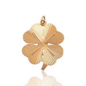 Vintage Large 14k Yellow Gold Engine-Turned Lucky Clover Charm / Pendant