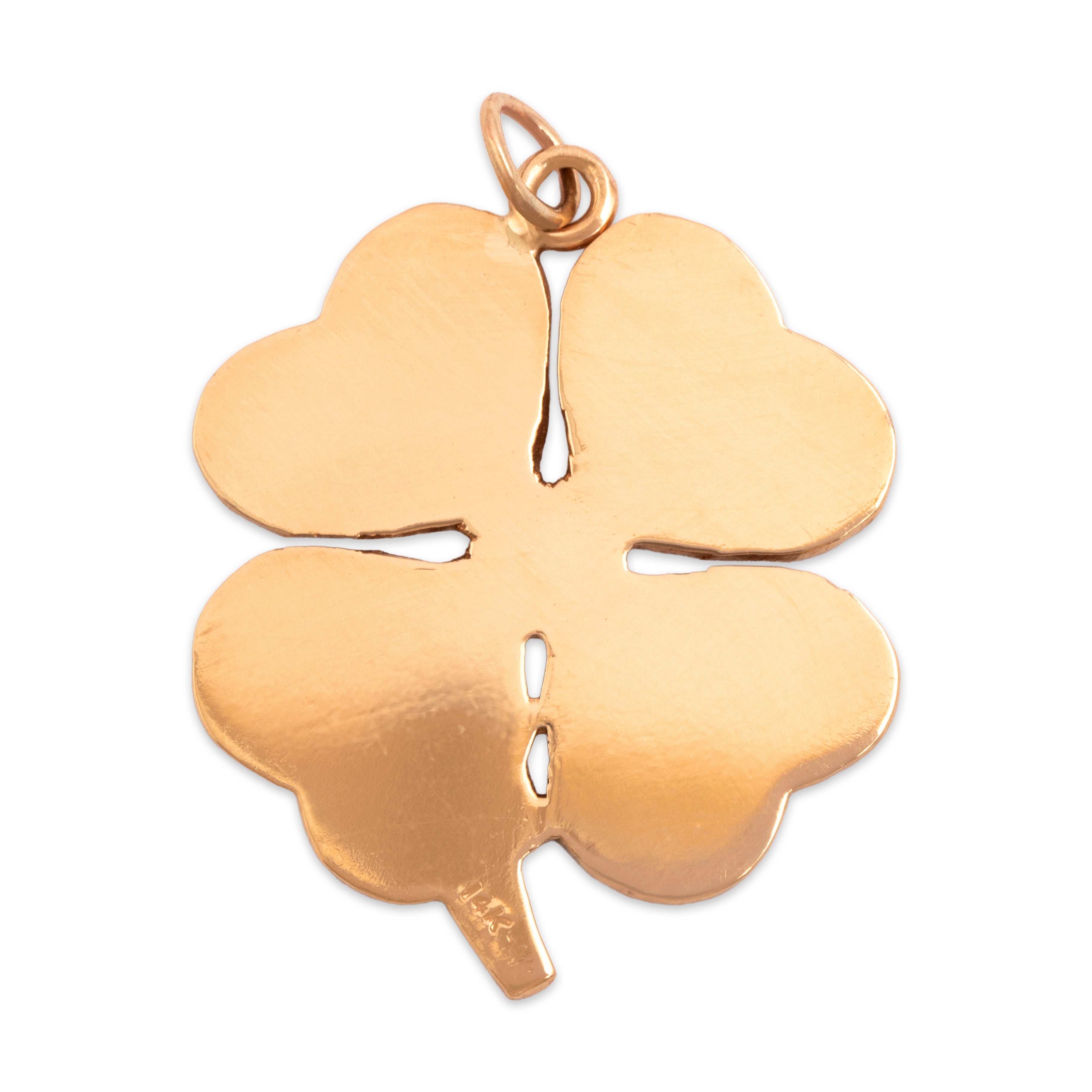 Vintage Large 14k Yellow Gold Engine-Turned Lucky Clover Charm / Pendant - Back view