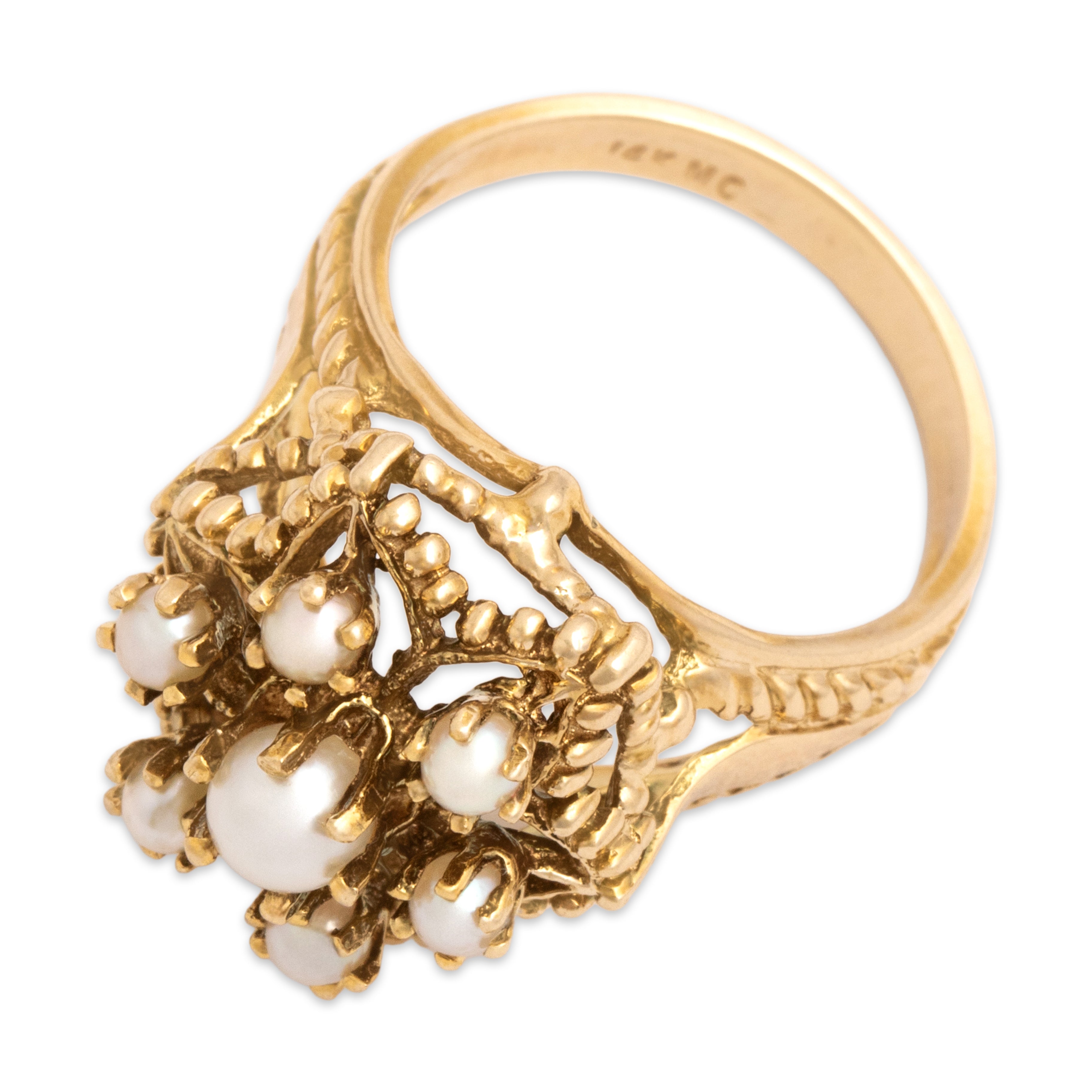 Vintage 14k Yellow Gold 1.17cttw Pearl Detailed Star Rope Ring - Overall view
