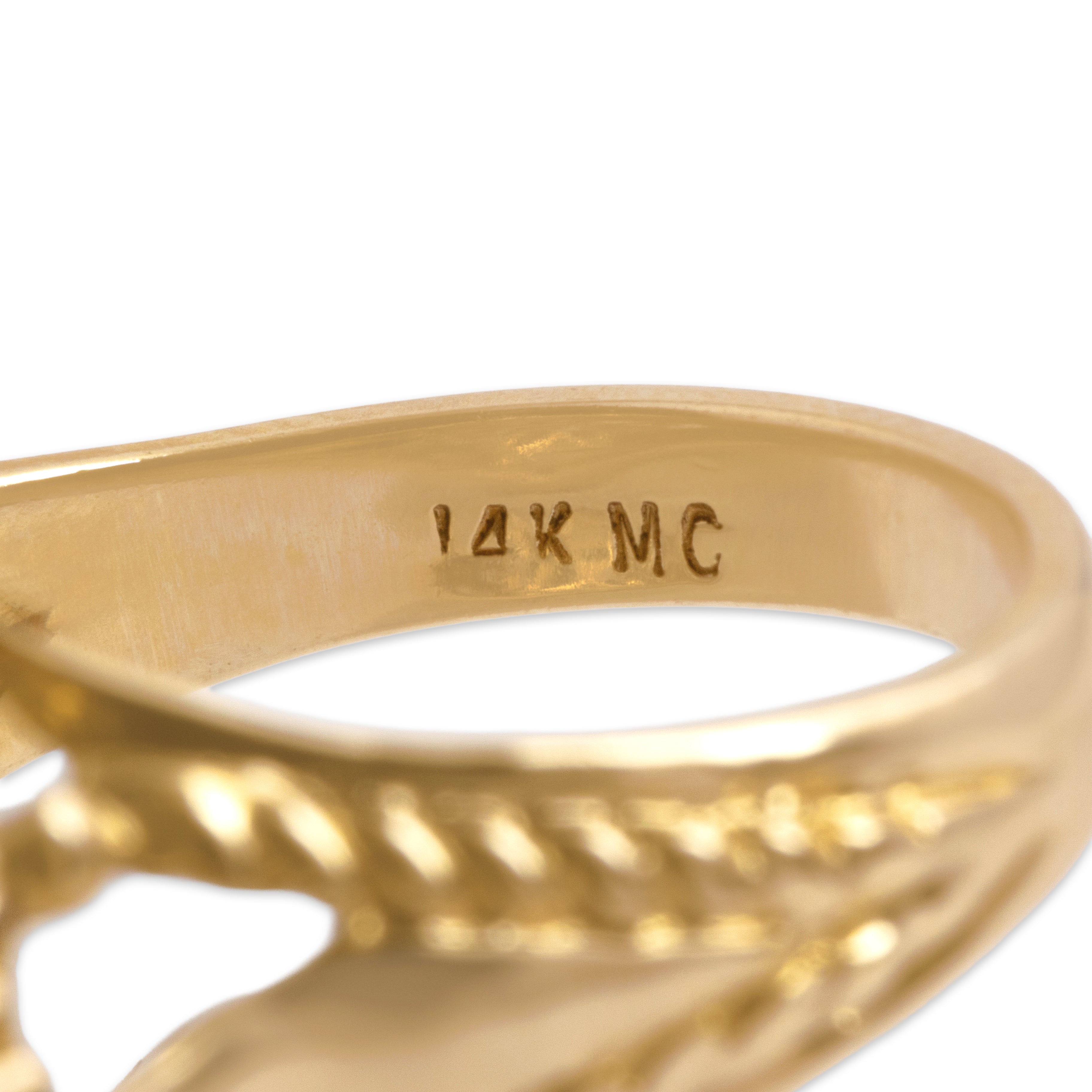 Vintage 14k Yellow Gold 1.17cttw Pearl Detailed Star Rope Ring - Hallmark view