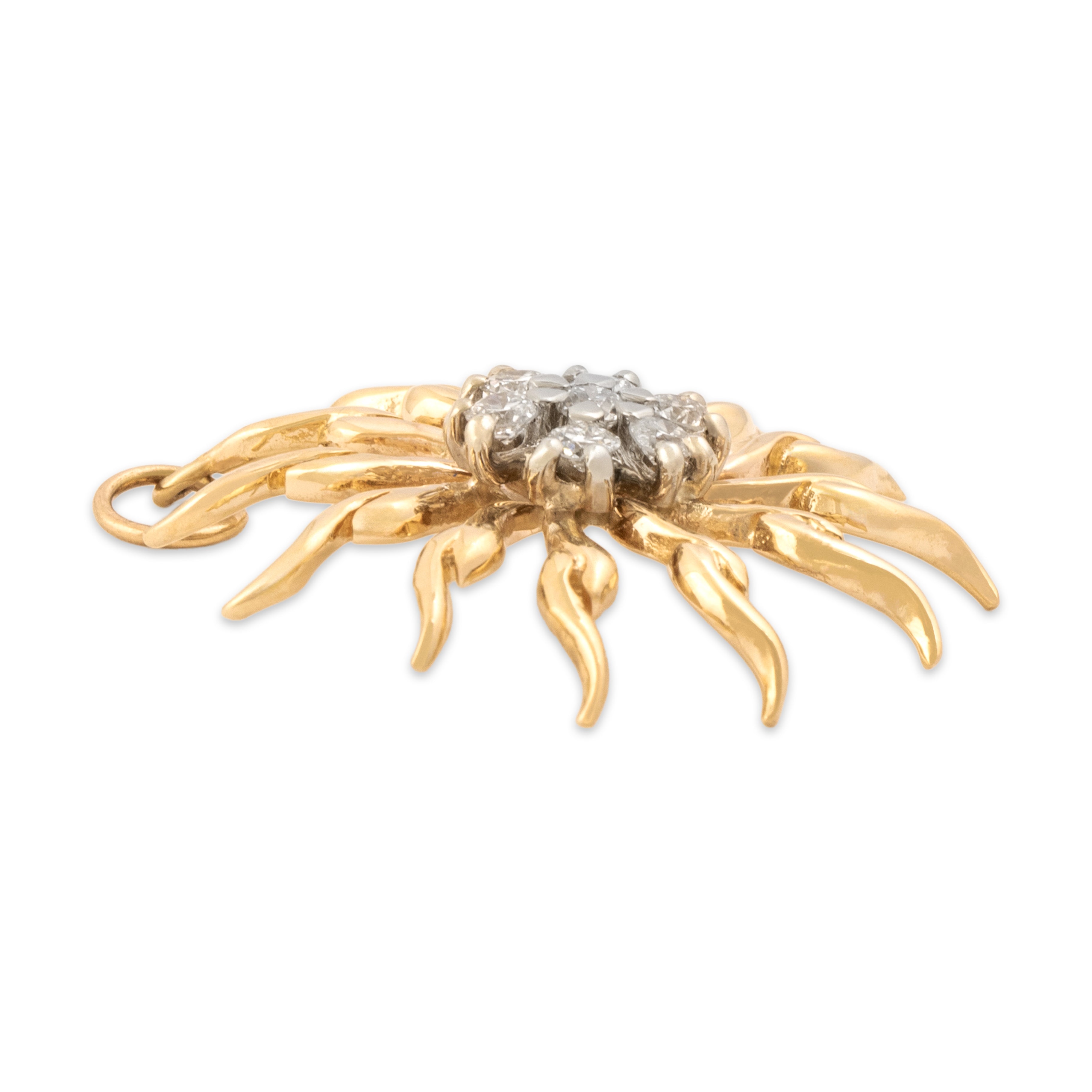Vintage 14k Yellow & White Gold Old European Cut Diamond Bright Sparkling Sunburst Charm / Pendant - Side view