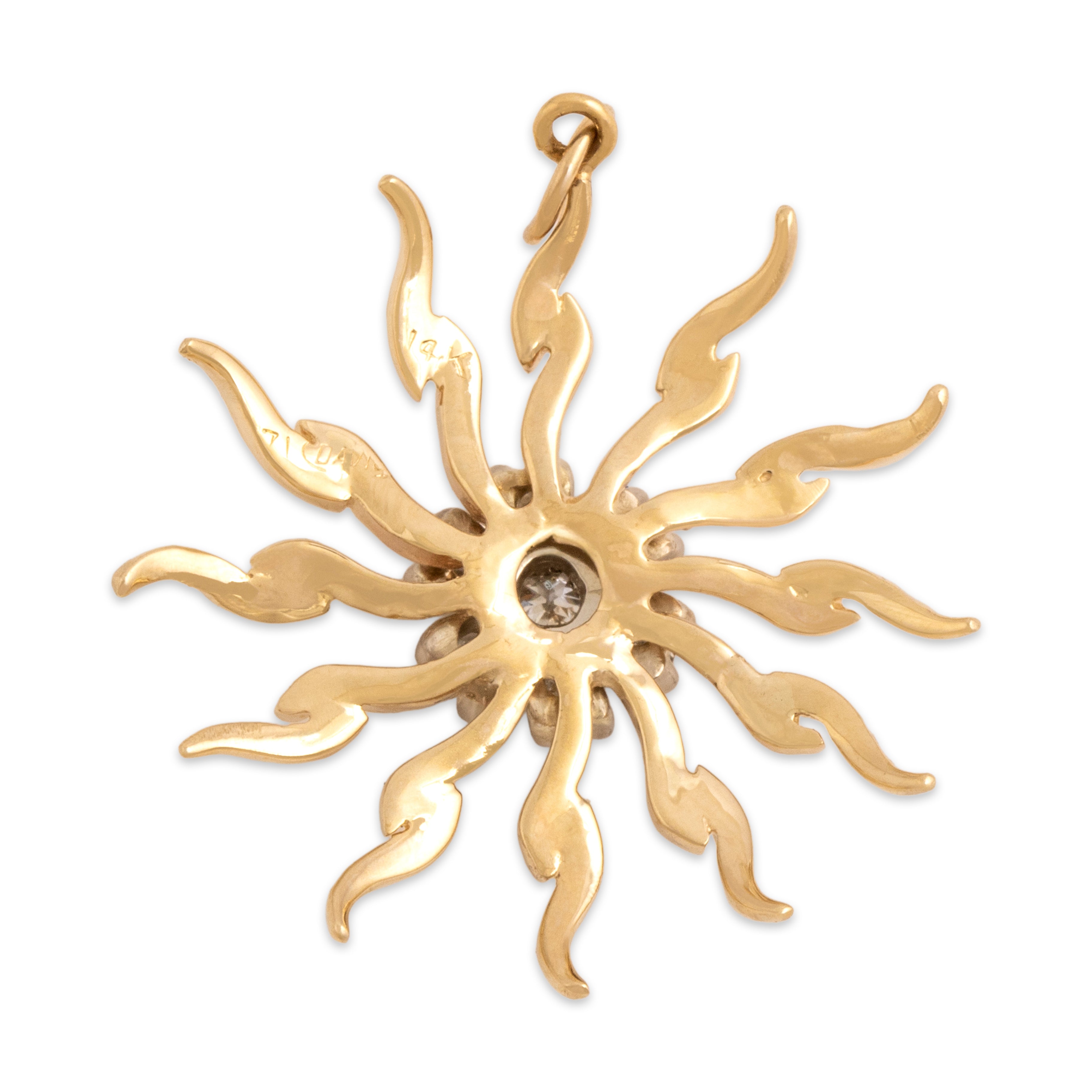 Vintage 14k Yellow & White Gold Old European Cut Diamond Bright Sparkling Sunburst Charm / Pendant - Back view