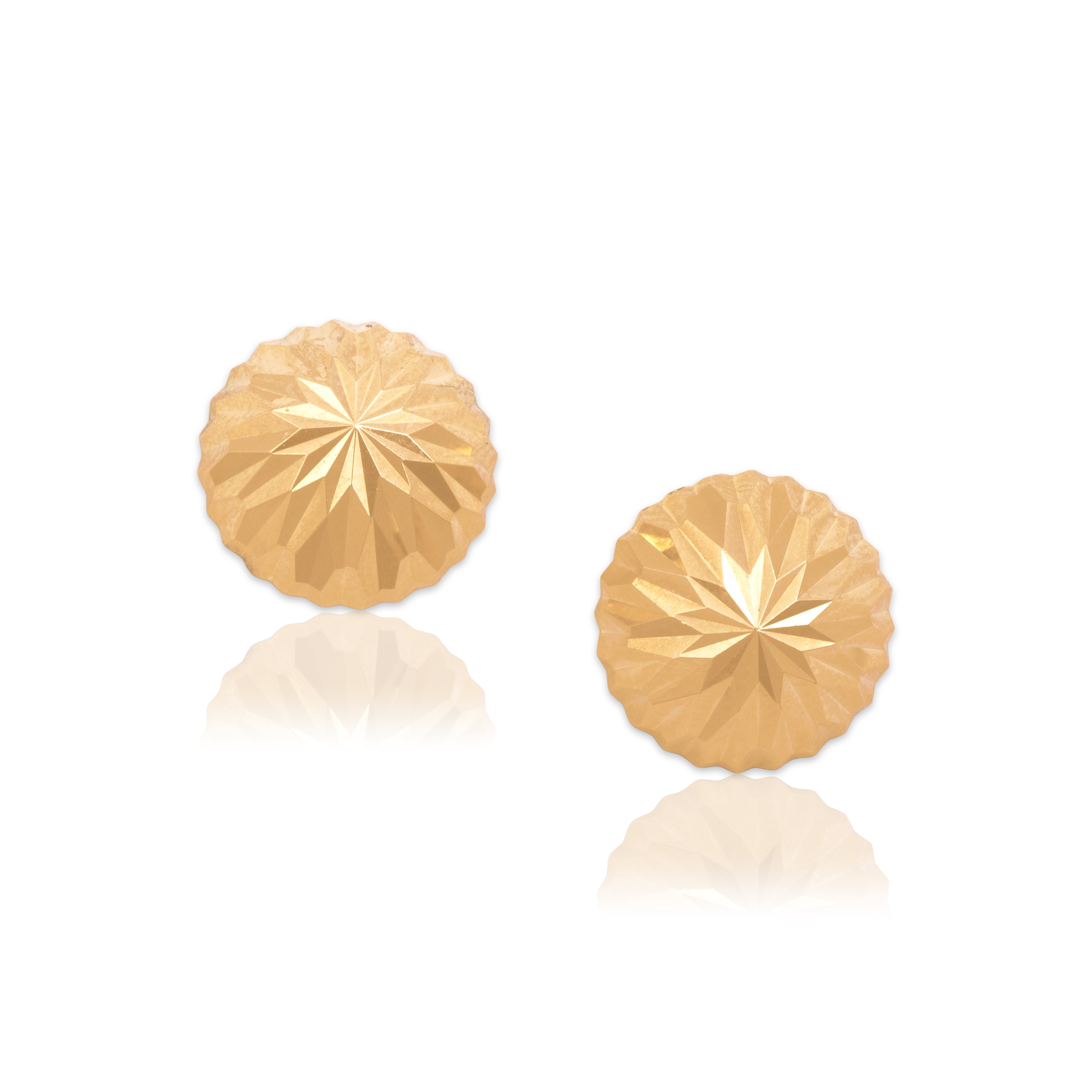 Vintage Lightweight 14k Yellow Gold Textured Dome Stud Earrings - Close-up view