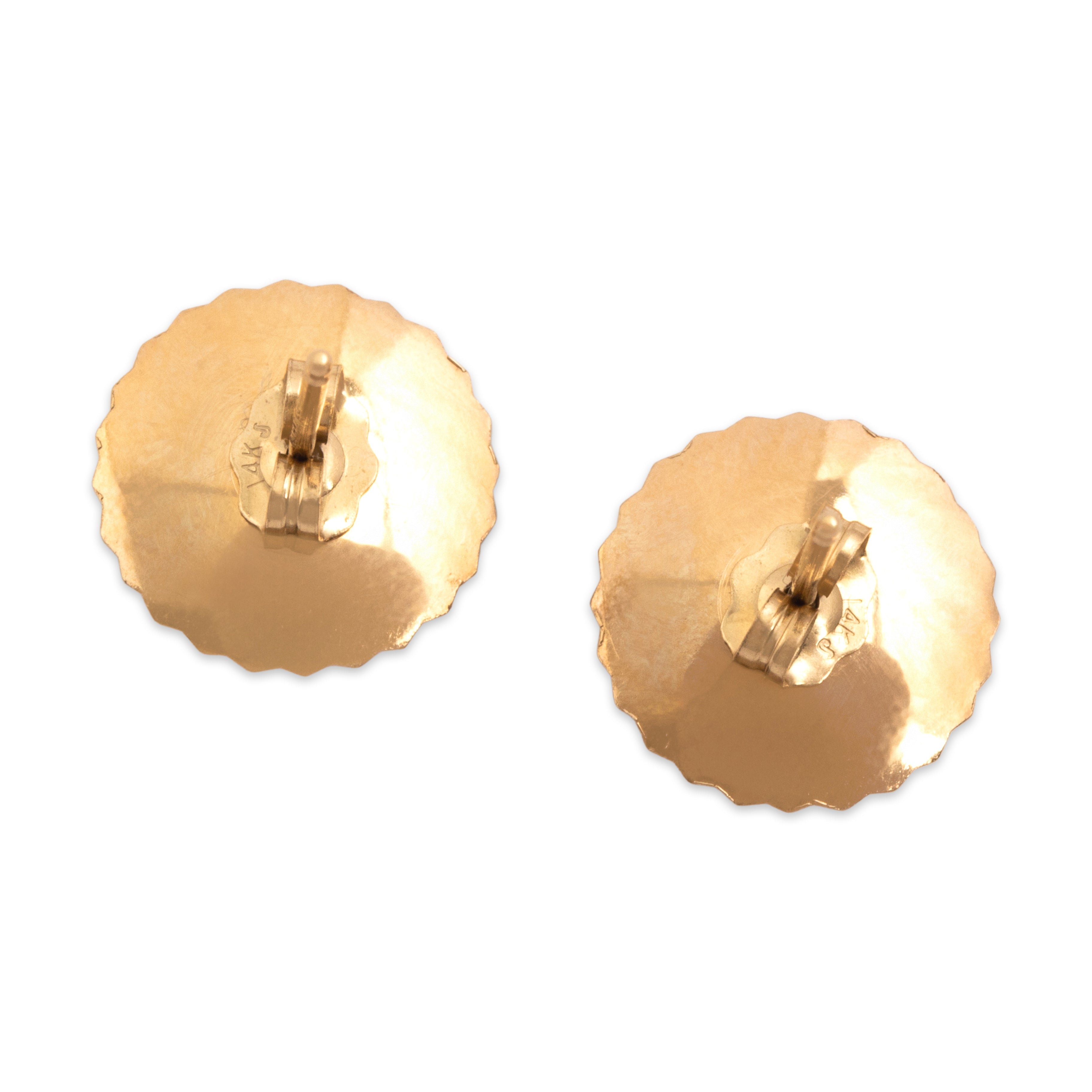 Vintage Lightweight 14k Yellow Gold Textured Dome Stud Earrings - Back view