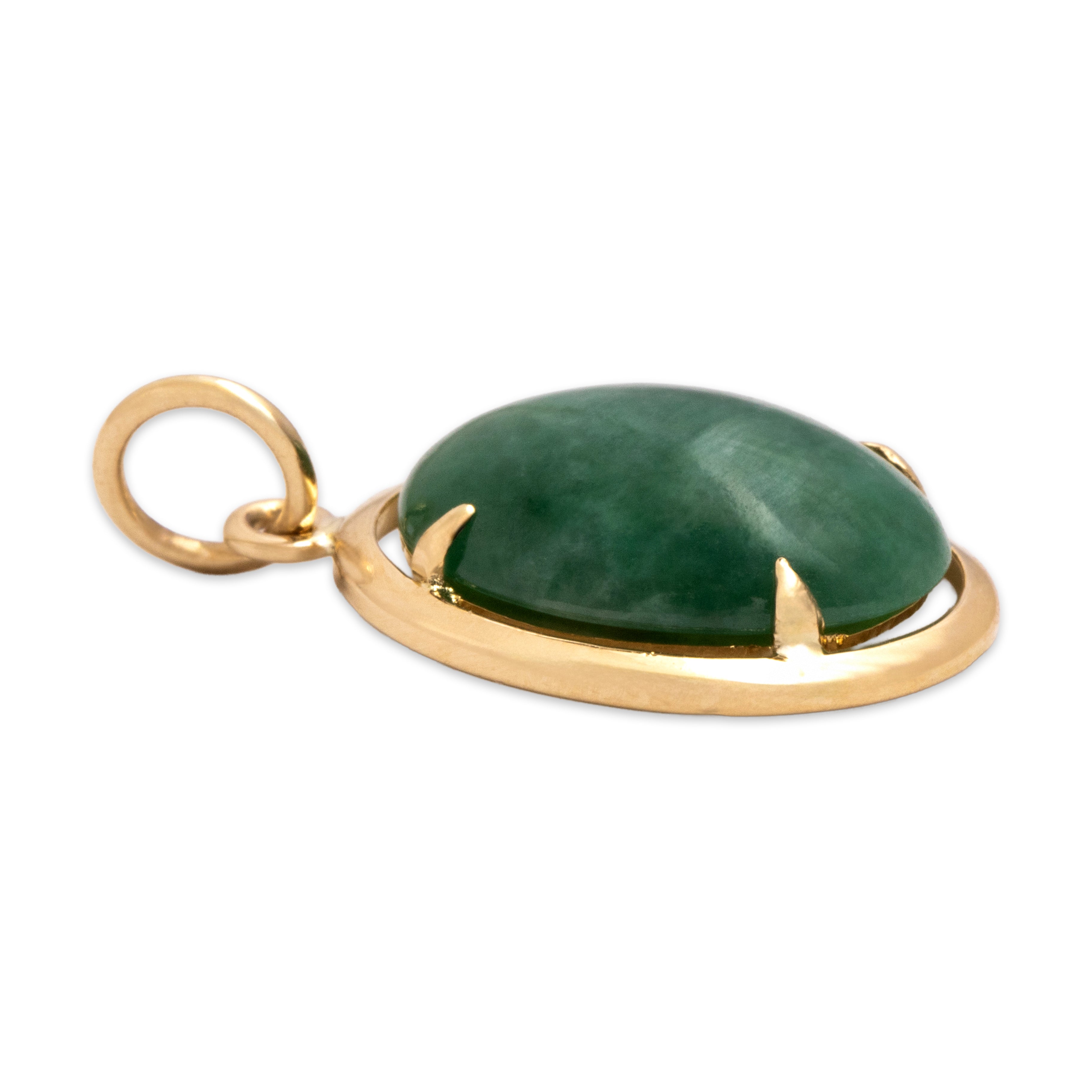 Vintage 14k Yellow Gold 3.65ct Jade Chic Simple Cabochon Pendant - Side view