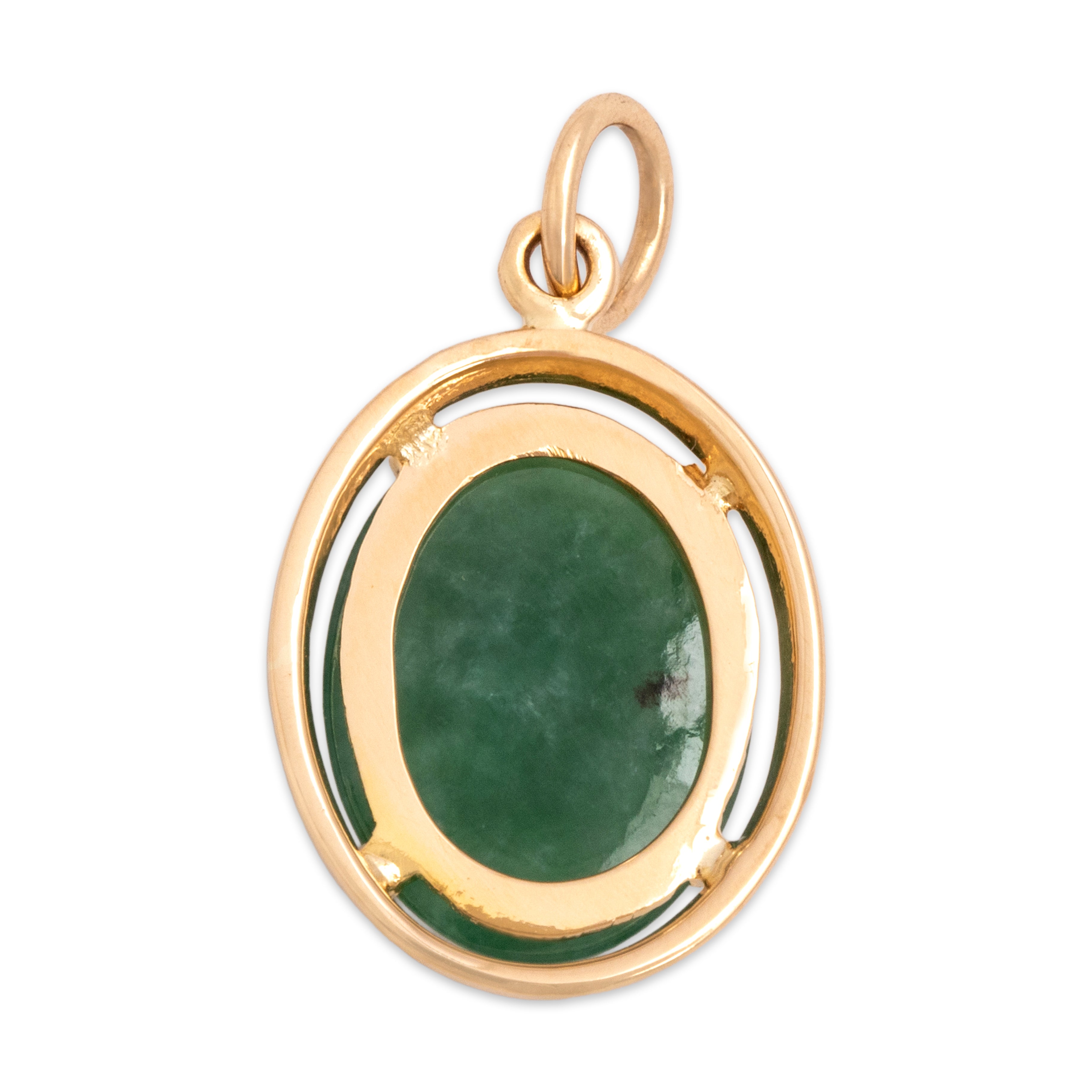 Vintage 14k Yellow Gold 3.65ct Jade Chic Simple Cabochon Pendant - Back view
