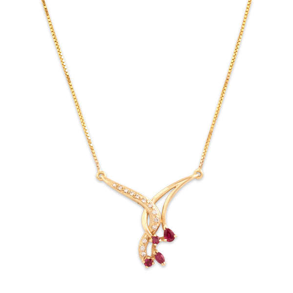 Vintage Italian 14k Yellow Gold Ruby Diamond Cascading Twist Necklace 17.25