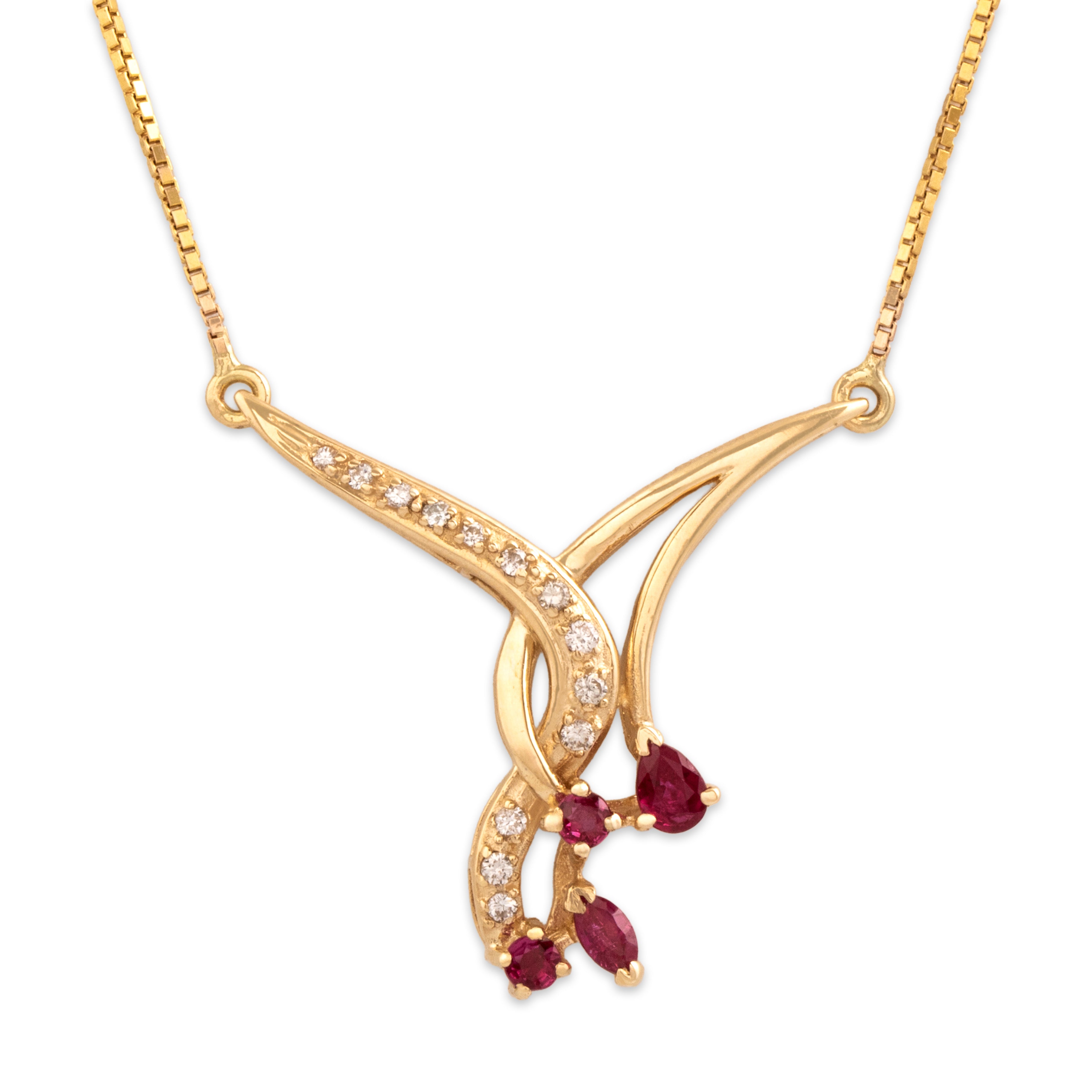 Vintage Italian 14k Yellow Gold Ruby Diamond Twist Necklace - detail view #1