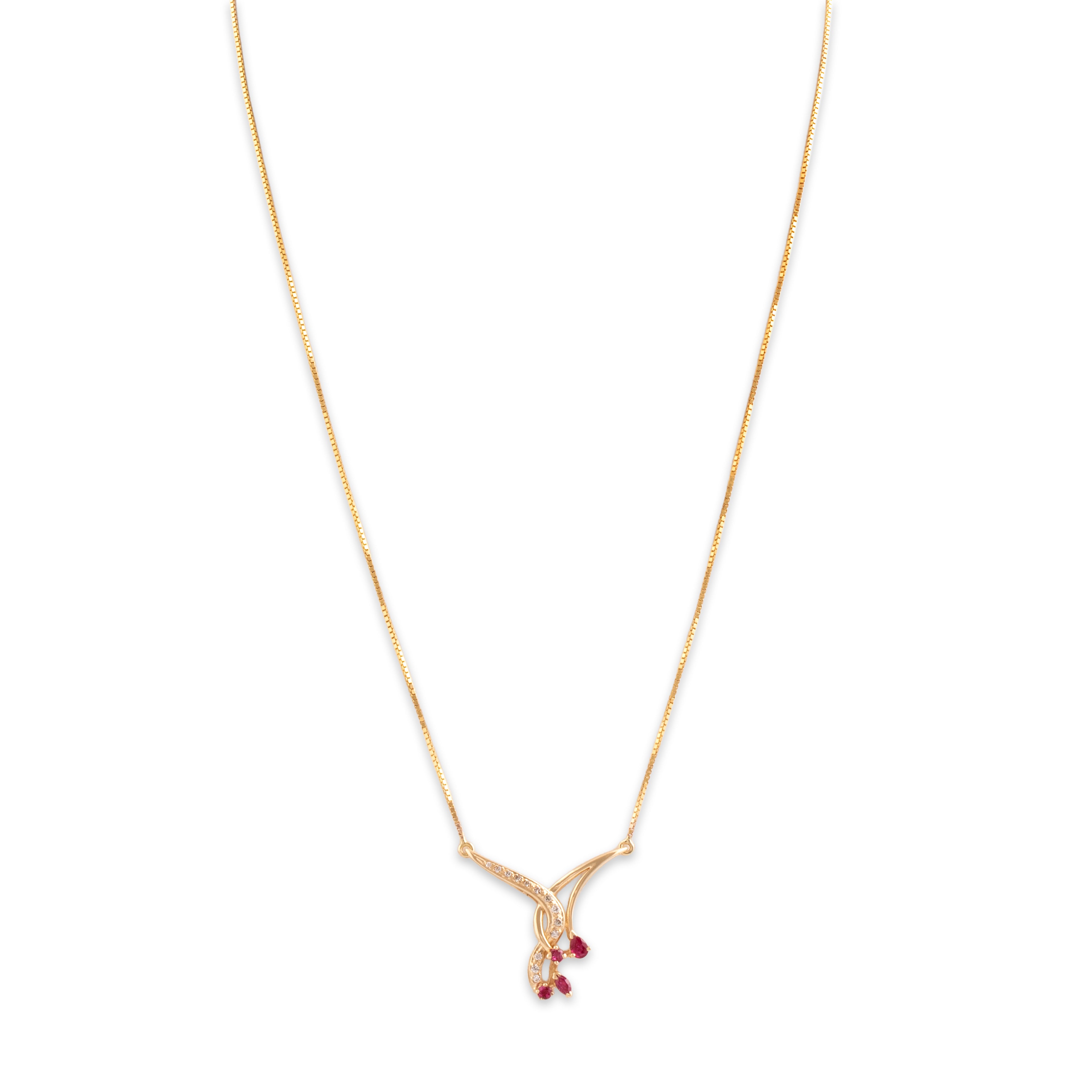 Vintage Italian 14k Yellow Gold Ruby Diamond Twist Necklace - detail view #2
