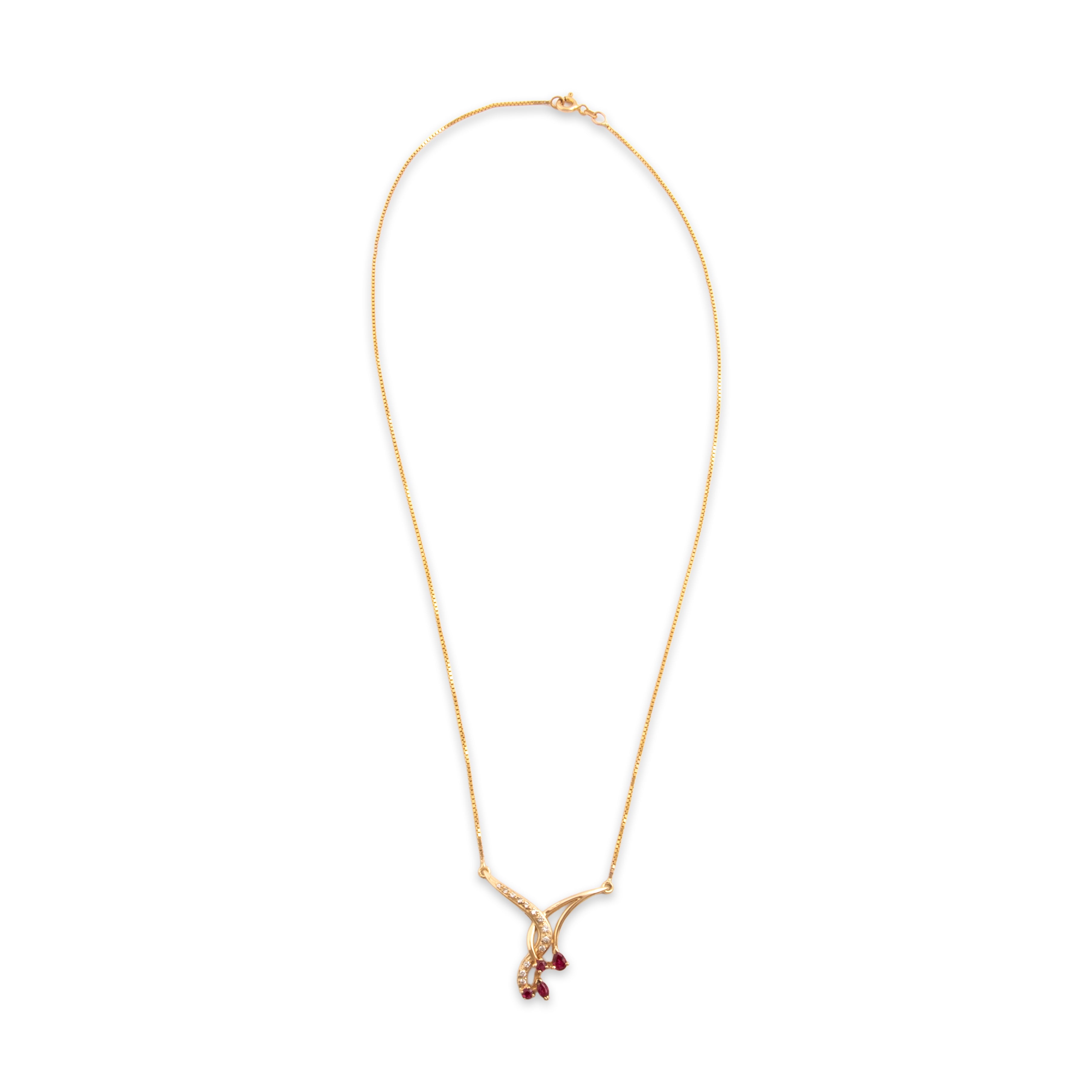 Vintage Italian 14k Yellow Gold Ruby Diamond Twist Necklace - Overall view