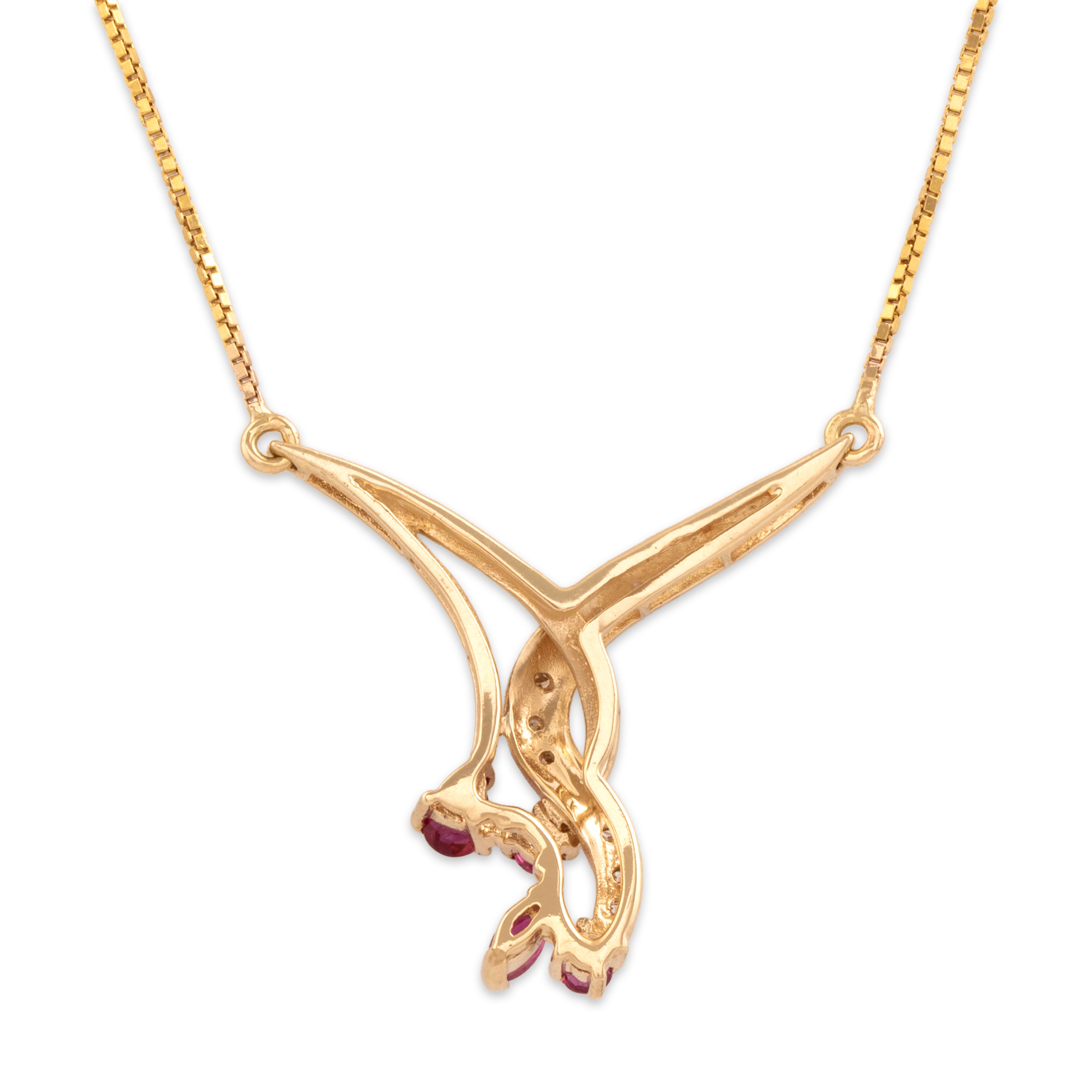 Vintage Italian 14k Yellow Gold Ruby Diamond Twist Necklace - Back view