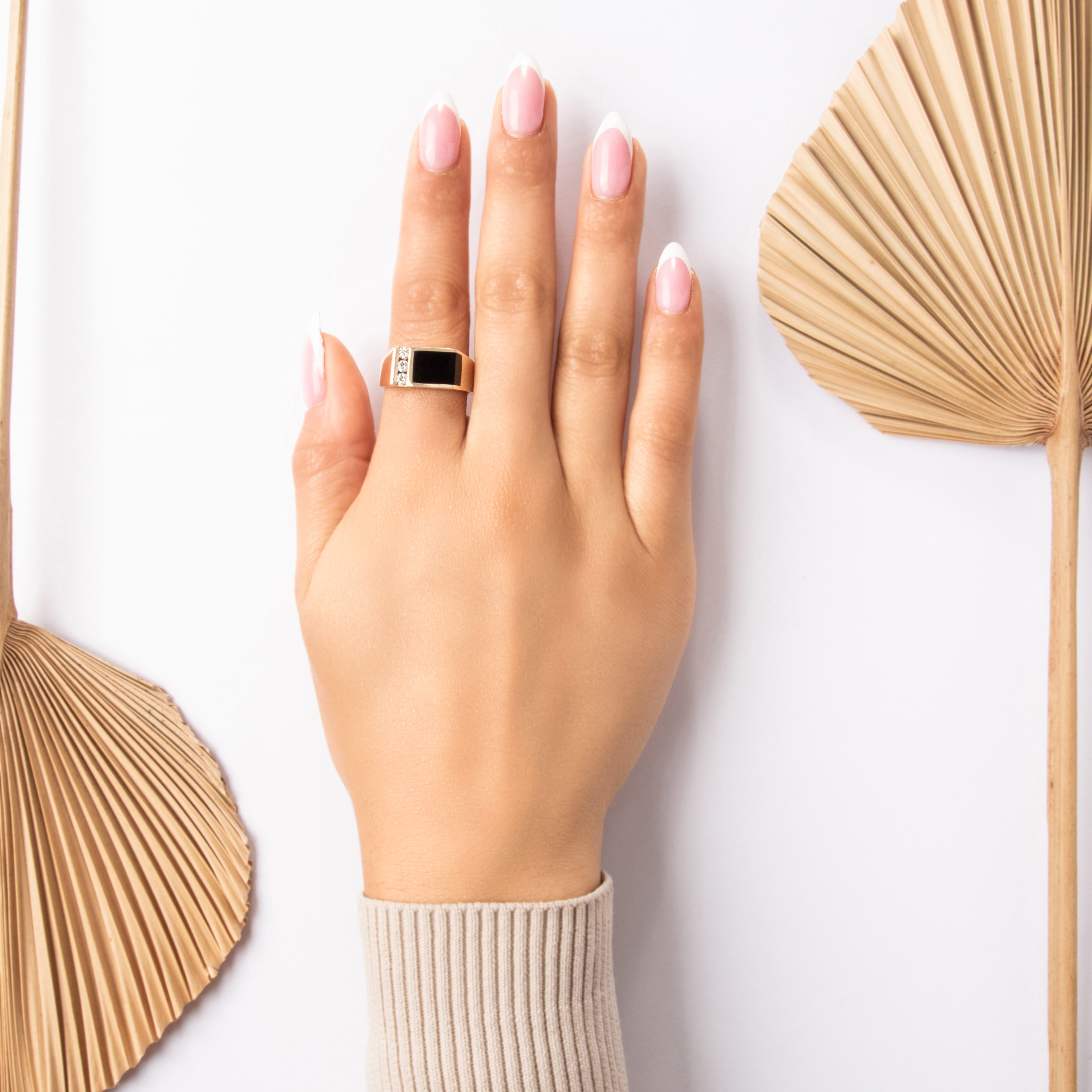Estate Kabana Heavy 14k Yellow Gold [Custom Carat] Modern Geometric Inlay Ring - On model view