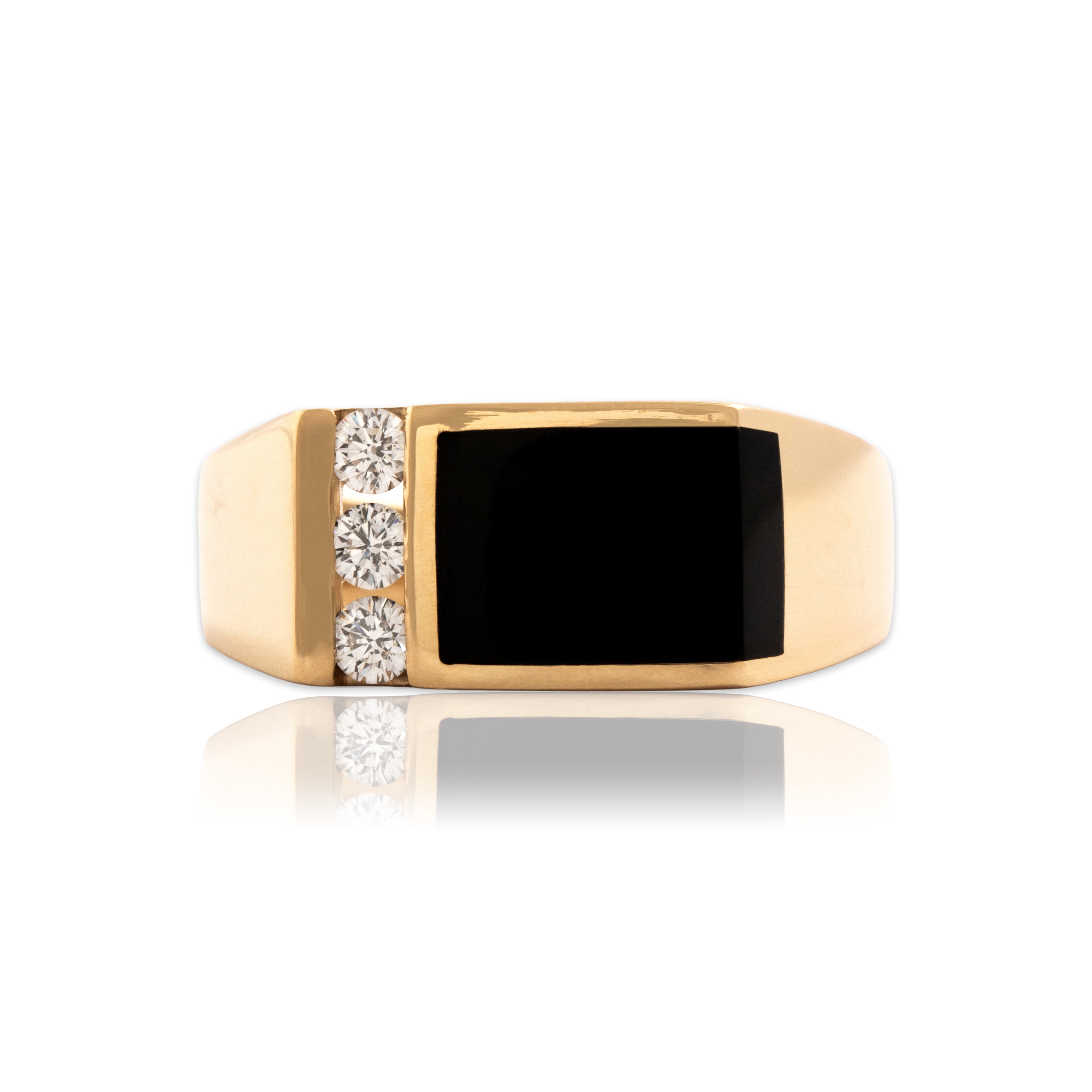 Estate Kabana Heavy 14k Yellow Gold [Custom Carat] Modern Geometric Inlay Ring - Close-up view