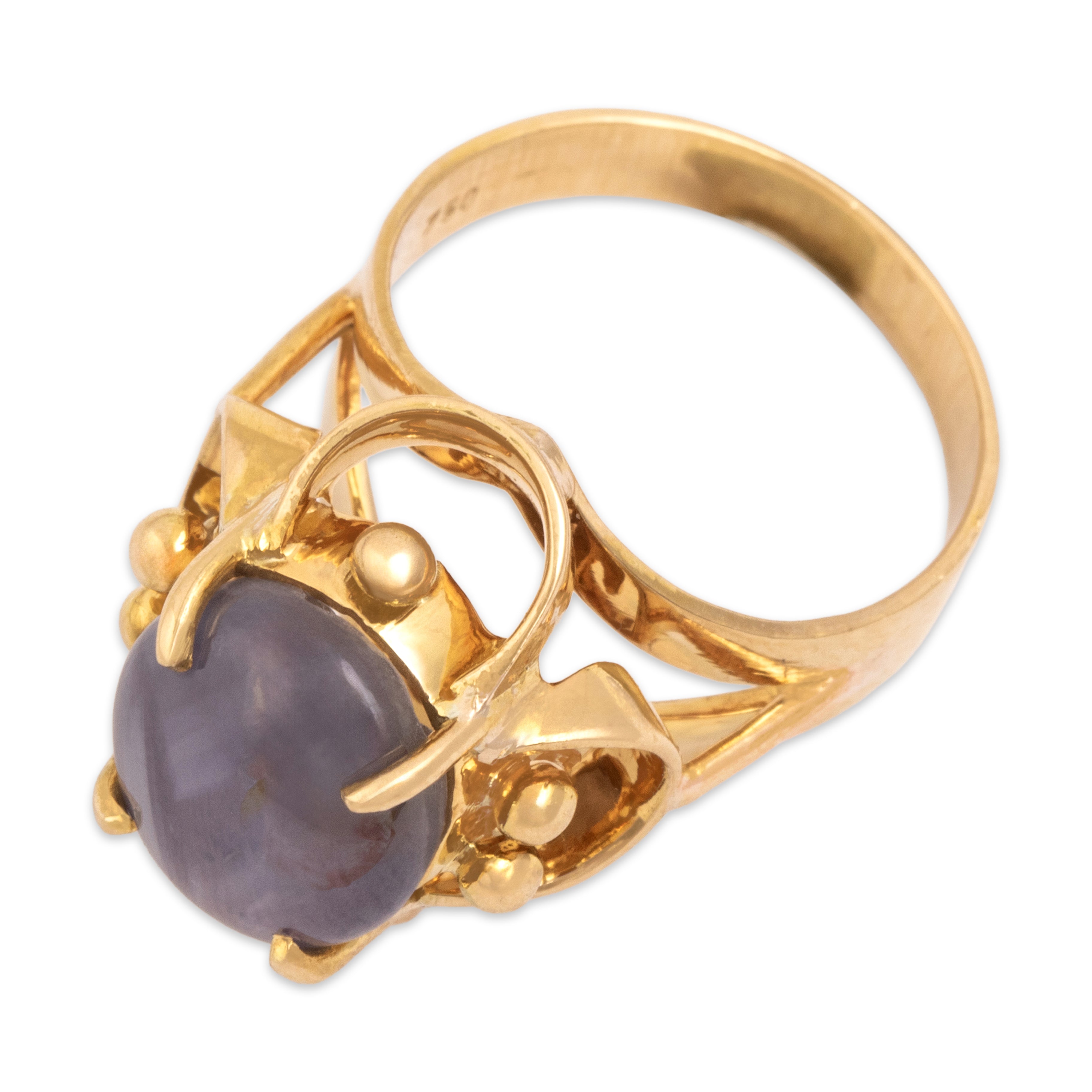 Vintage 18k Yellow Gold 3.4ct Lavender Star Sapphire Mesmerizing Quatrefoil Buttercup Ring - Overall view