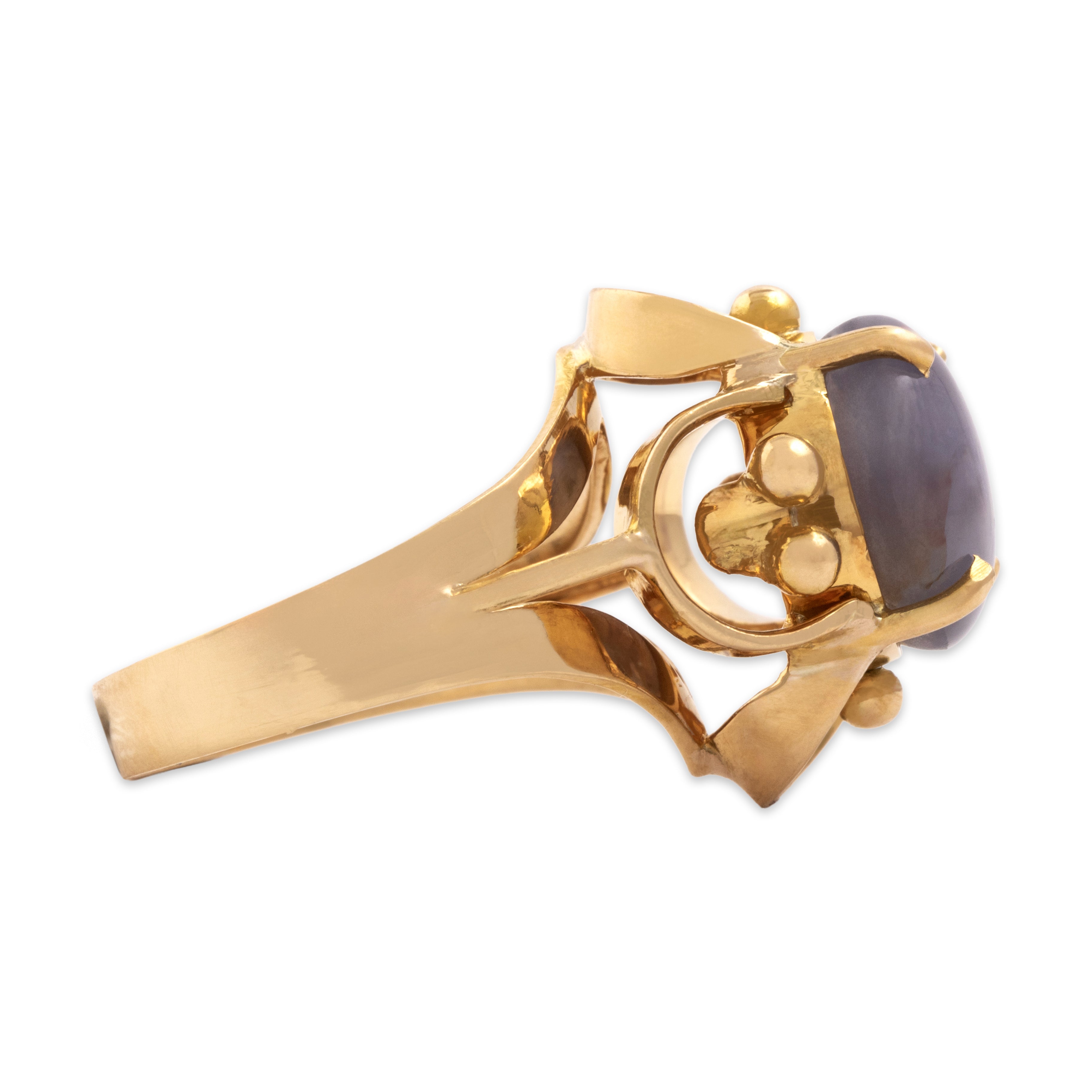 Vintage 18k Yellow Gold 3.4ct Lavender Star Sapphire Mesmerizing Quatrefoil Buttercup Ring - Side view