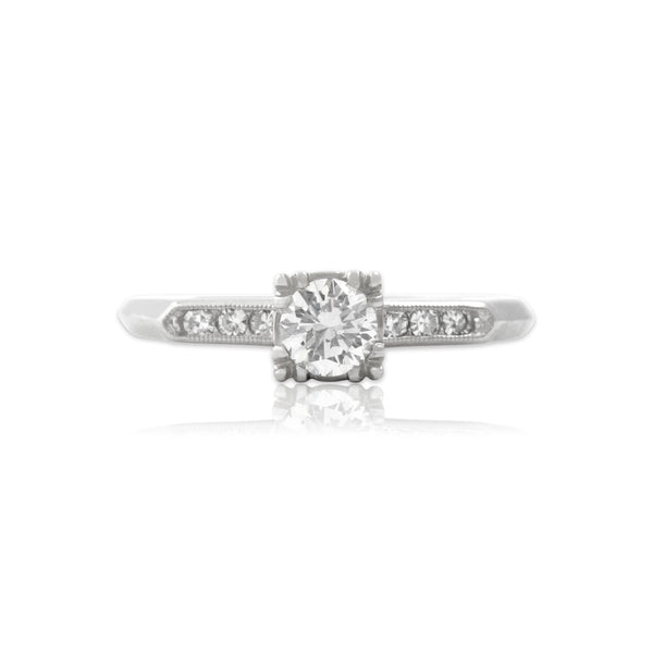Vintage 18k White Gold Diamond Dainty Milgrain Ring 5.00