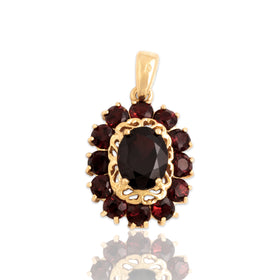 Vintage Czech 18k Yellow Gold 4.13cttw Garnet Dramatic Crimson Halo Pendant