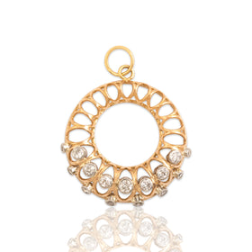 Vintage 18k Rosy Yellow Gold & Platinum .5cttw Old Mine Cut Diamond Wreath Pendant